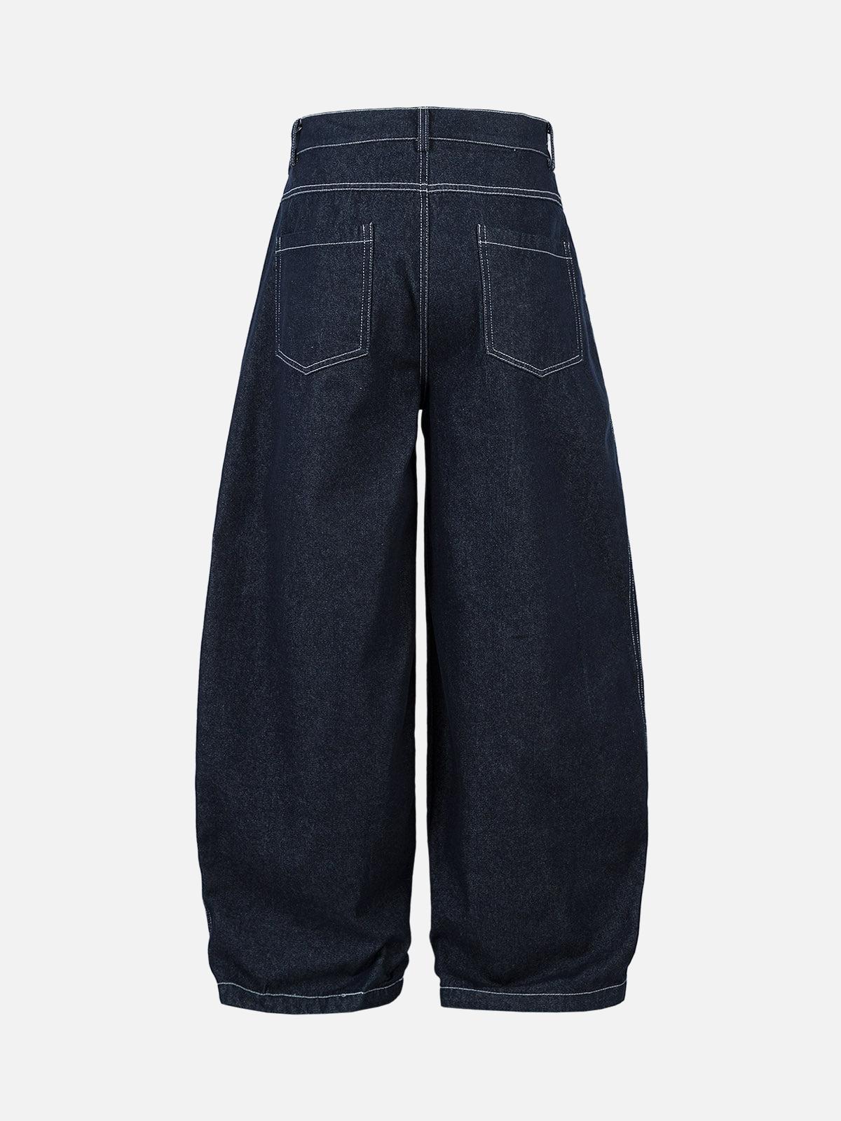 TALISHKO Deconstructed Contrast Stitching Pleated Baggy Barrel Jeans