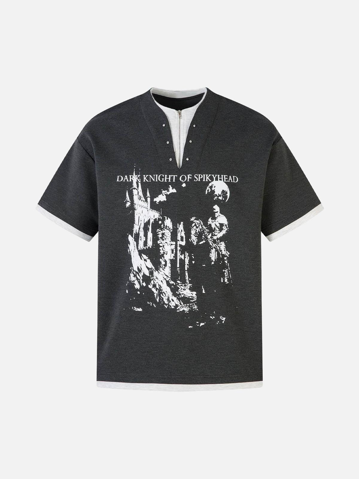 TALISHKO Retro Faux Two-Piece Print T-Shirt