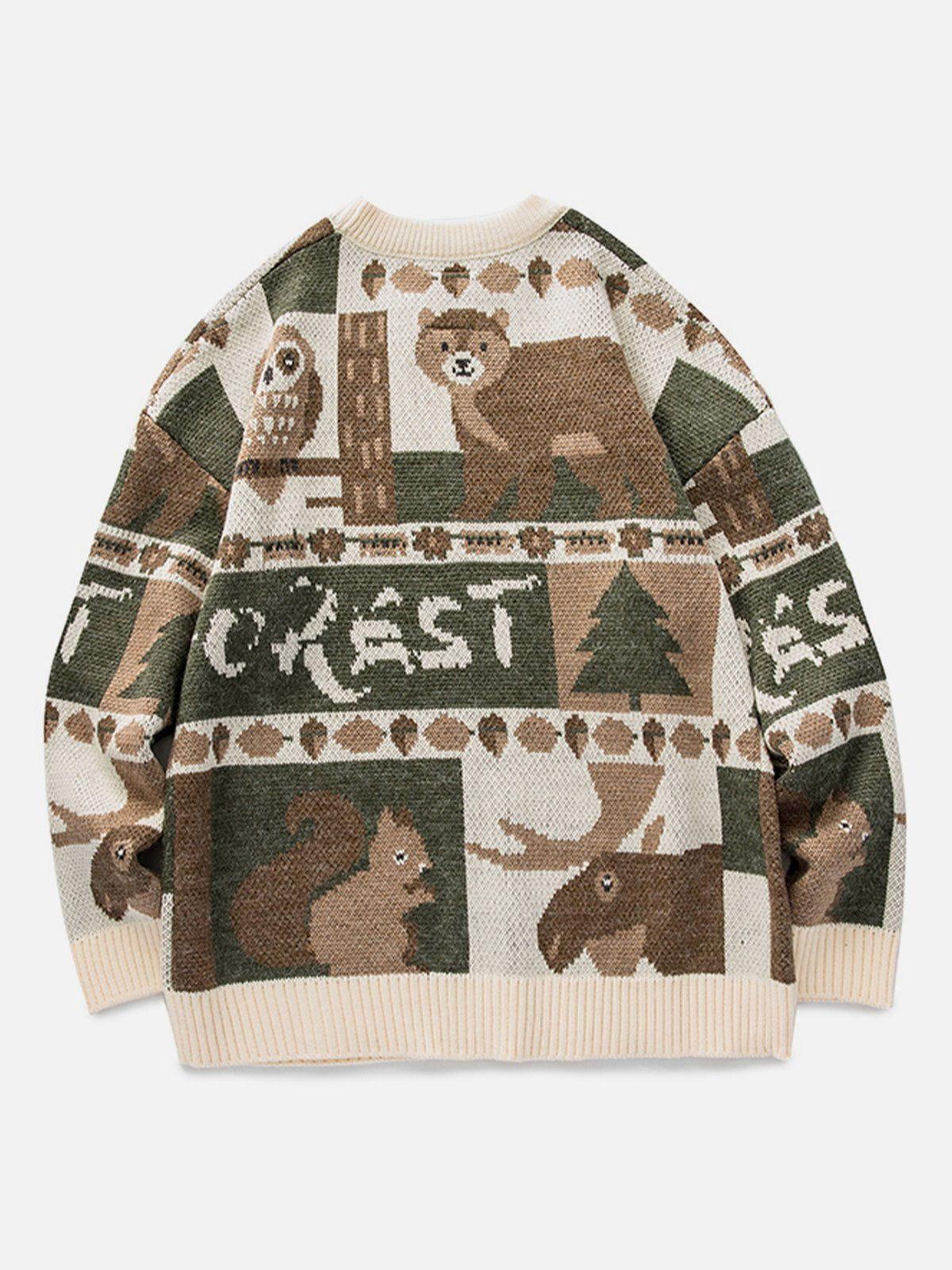 TALISHKO Vintage Owl Bear Print Knitted Sweater