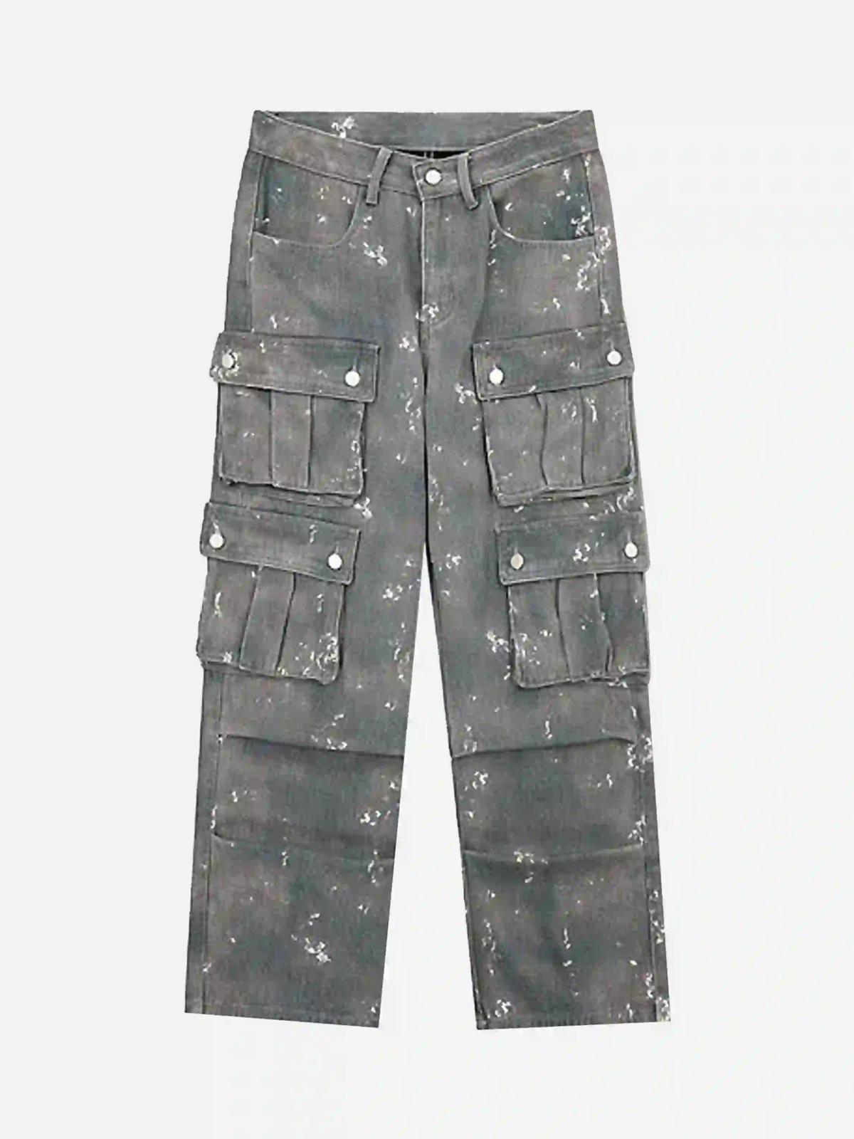 TALISHKO Hip-Hop Style Ink-Splashed Camouflage Y2K Jeans