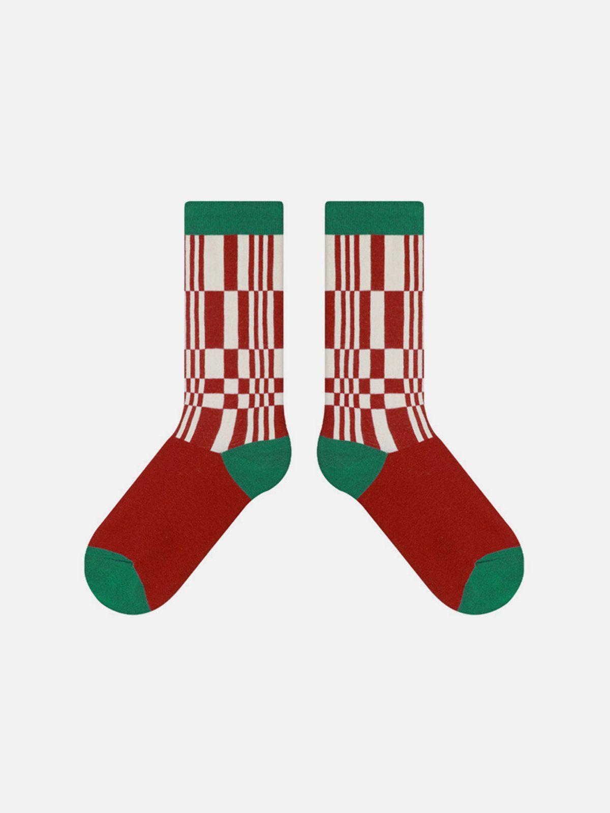 TALISHKO Color Blocking Plaid Mid-Calf Socks