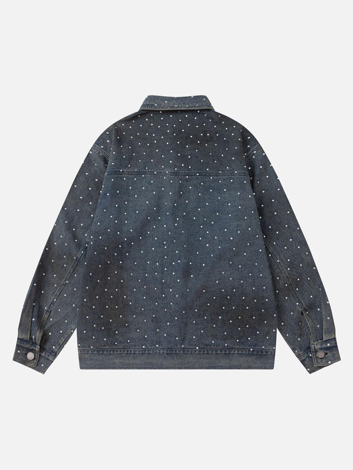 TALISHKO Hip-Hop Beaded Washed Denim Jacket