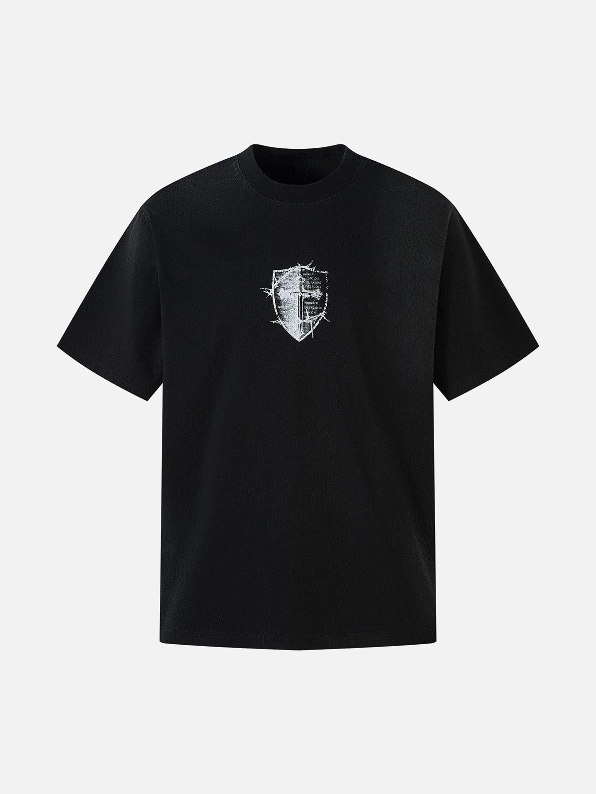 TALISHKO Heavy Cotton Washed Cross Shield Print T-Shirt