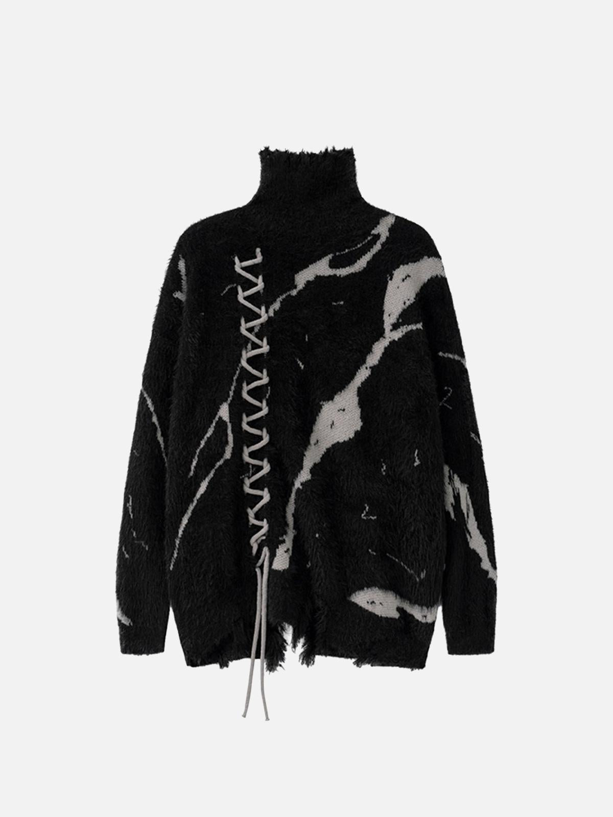 TALISHKO Ripped Knit Turtleneck Sweater