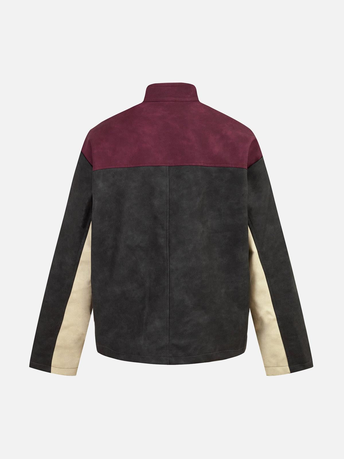 TALISHKO Contrast Color Suede PU Leather Jacket