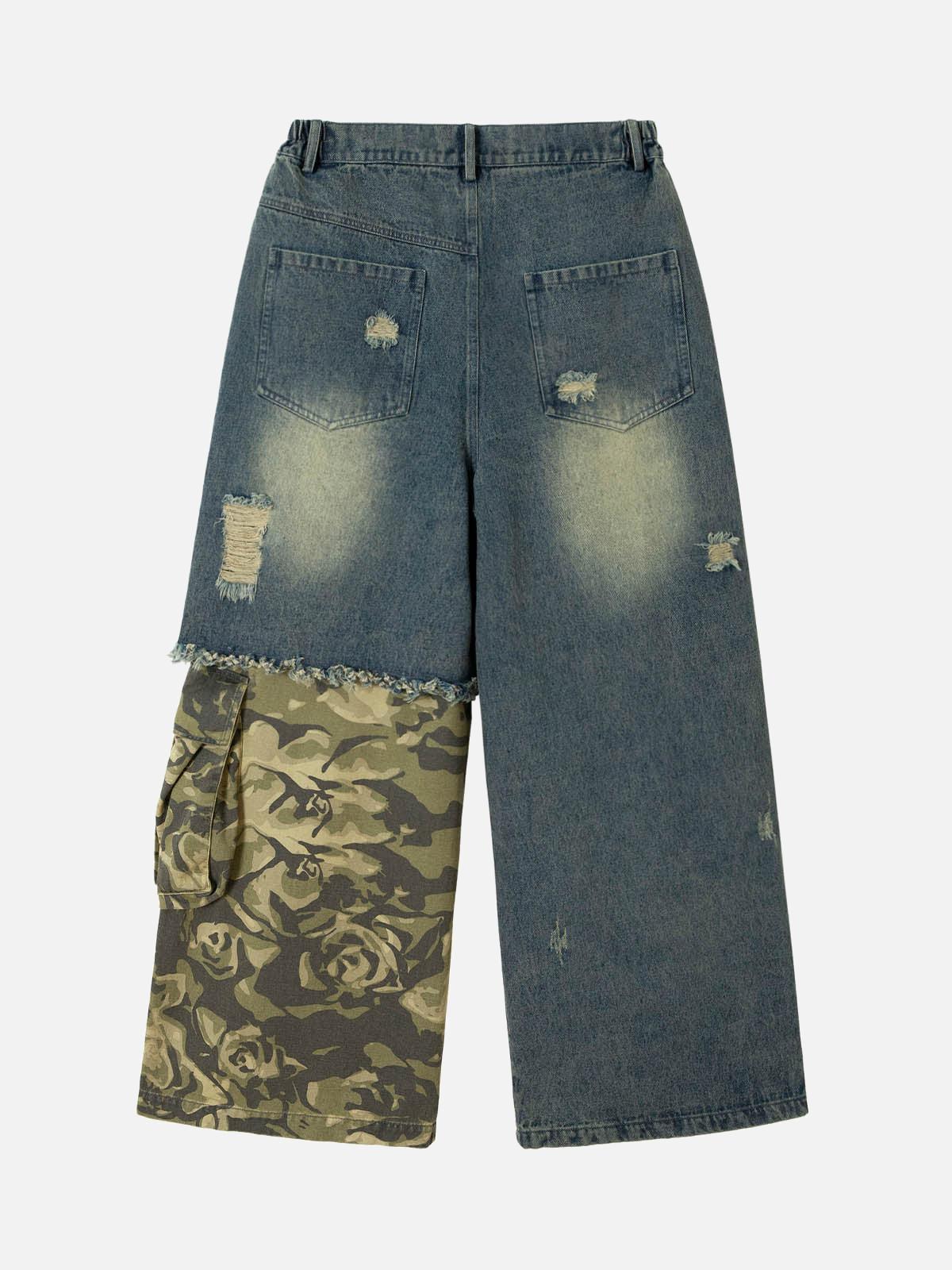 TALISHKO Camouflage Patchwork Workwear Straight Jeans