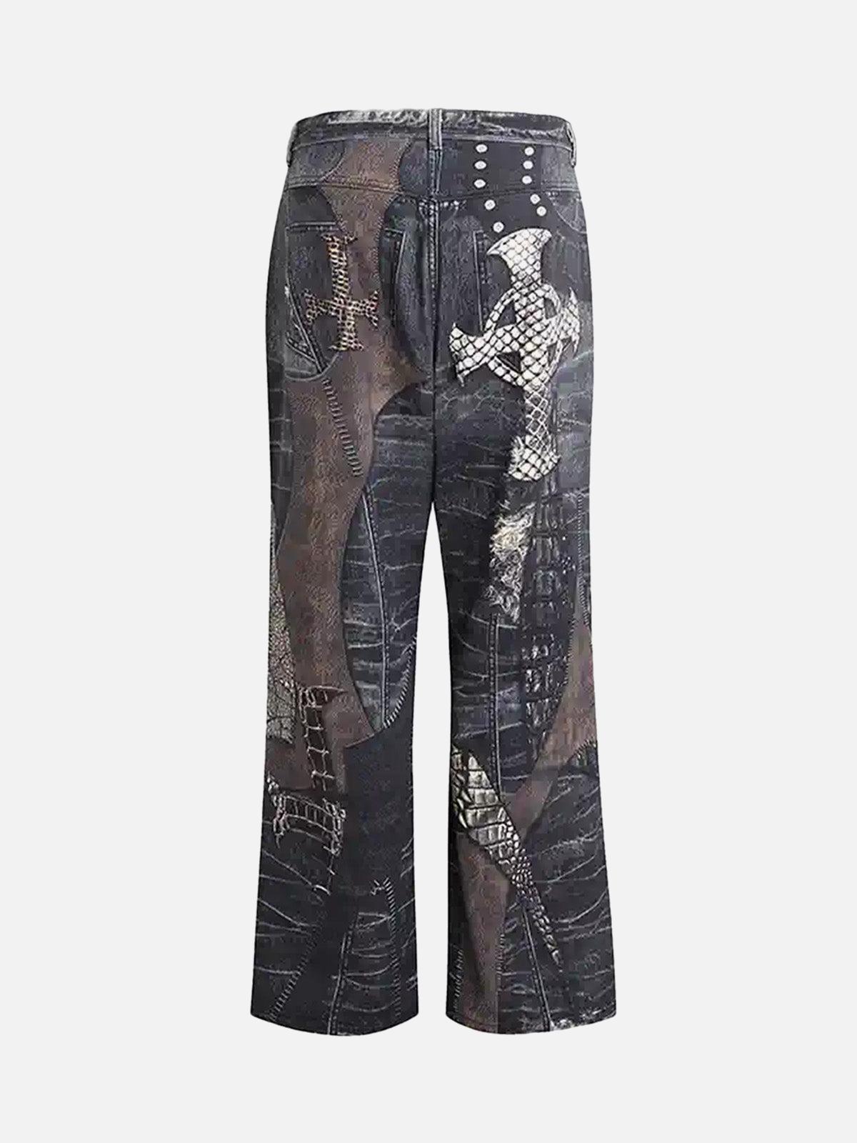TALISHKO Full Cross Stitching Leather Flare Jeans