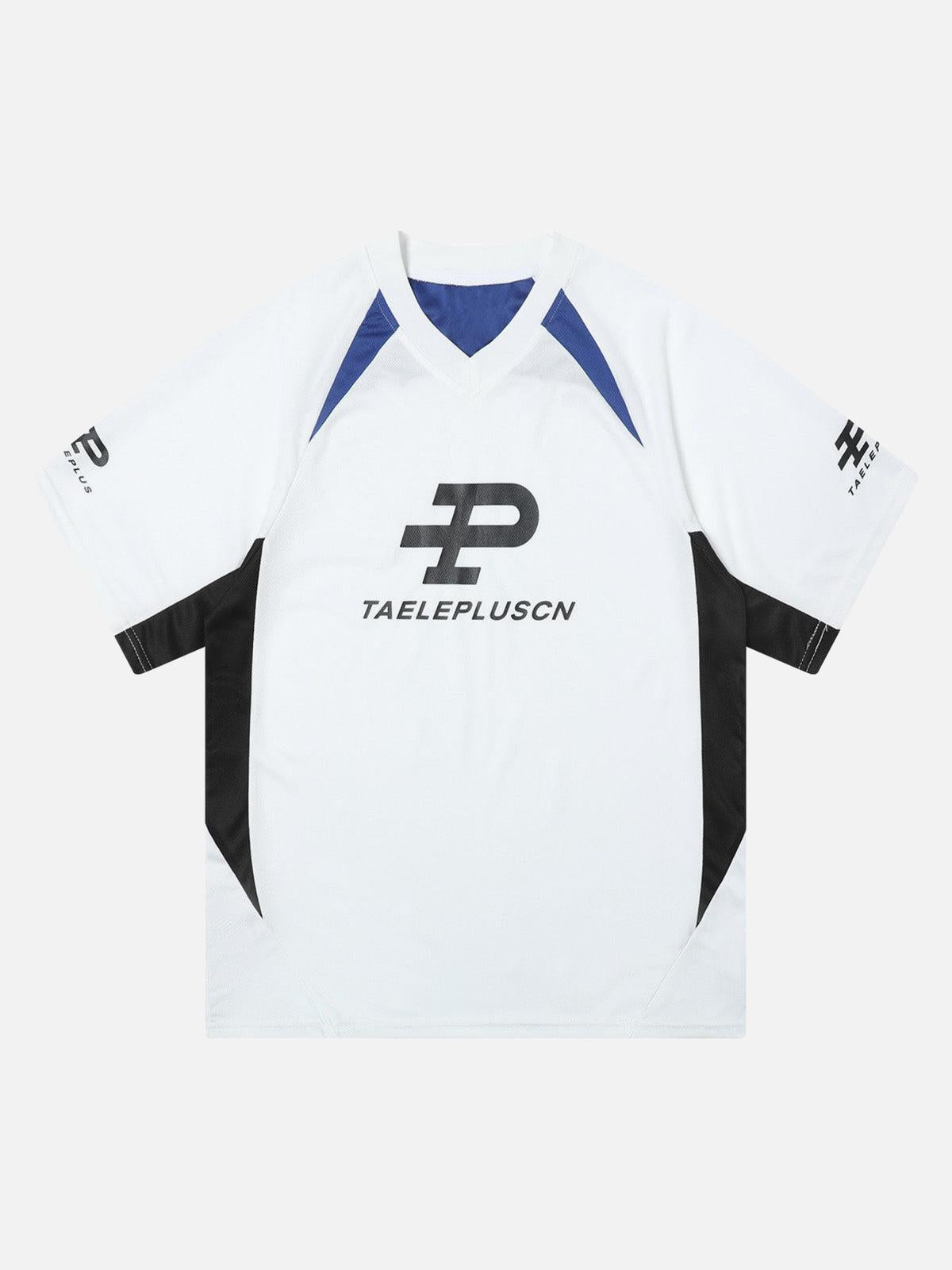 TALISHKO Contrast Color Sporty V-Neck Jersey T-Shirt