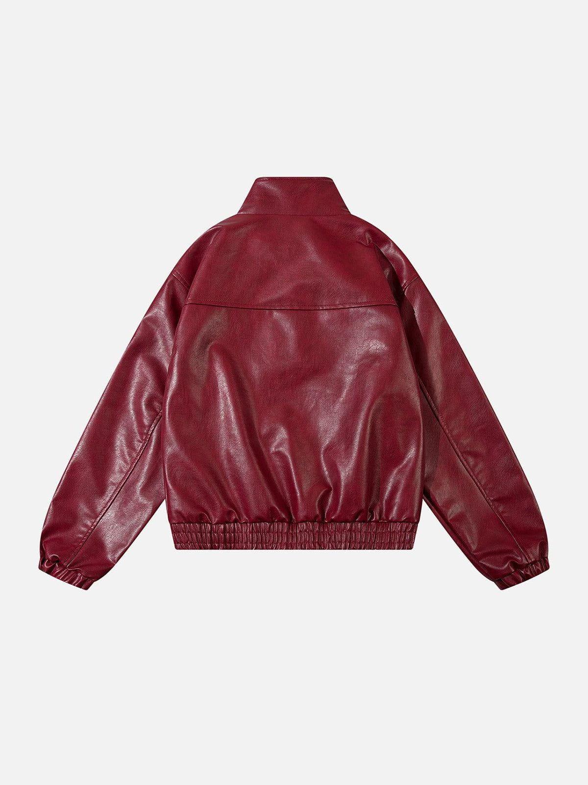 TALISHKO Metal Buckle Faux Leather Jacket