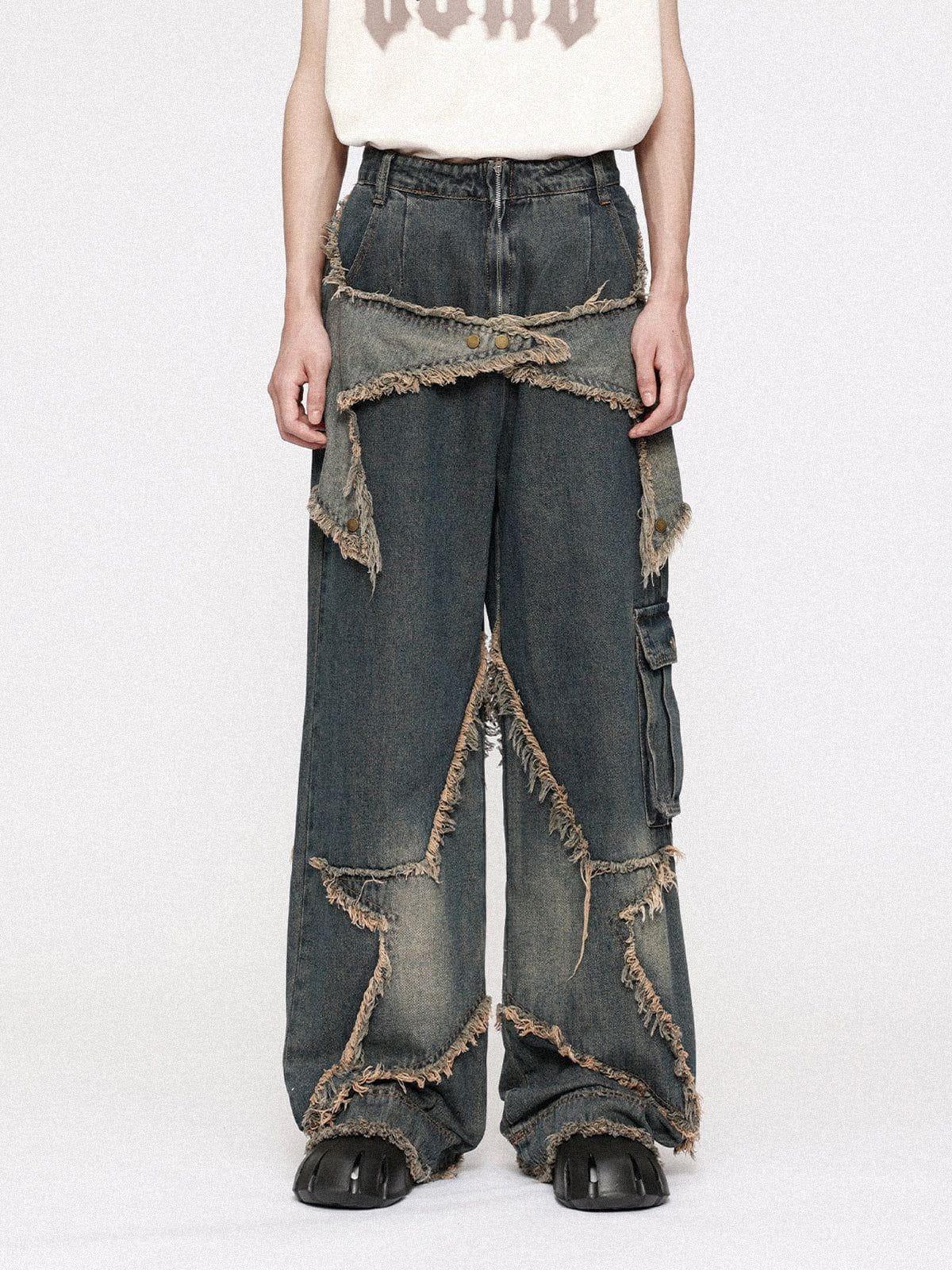 TALISHKO Distressed Effect Patchwork Star Denim Jeans
