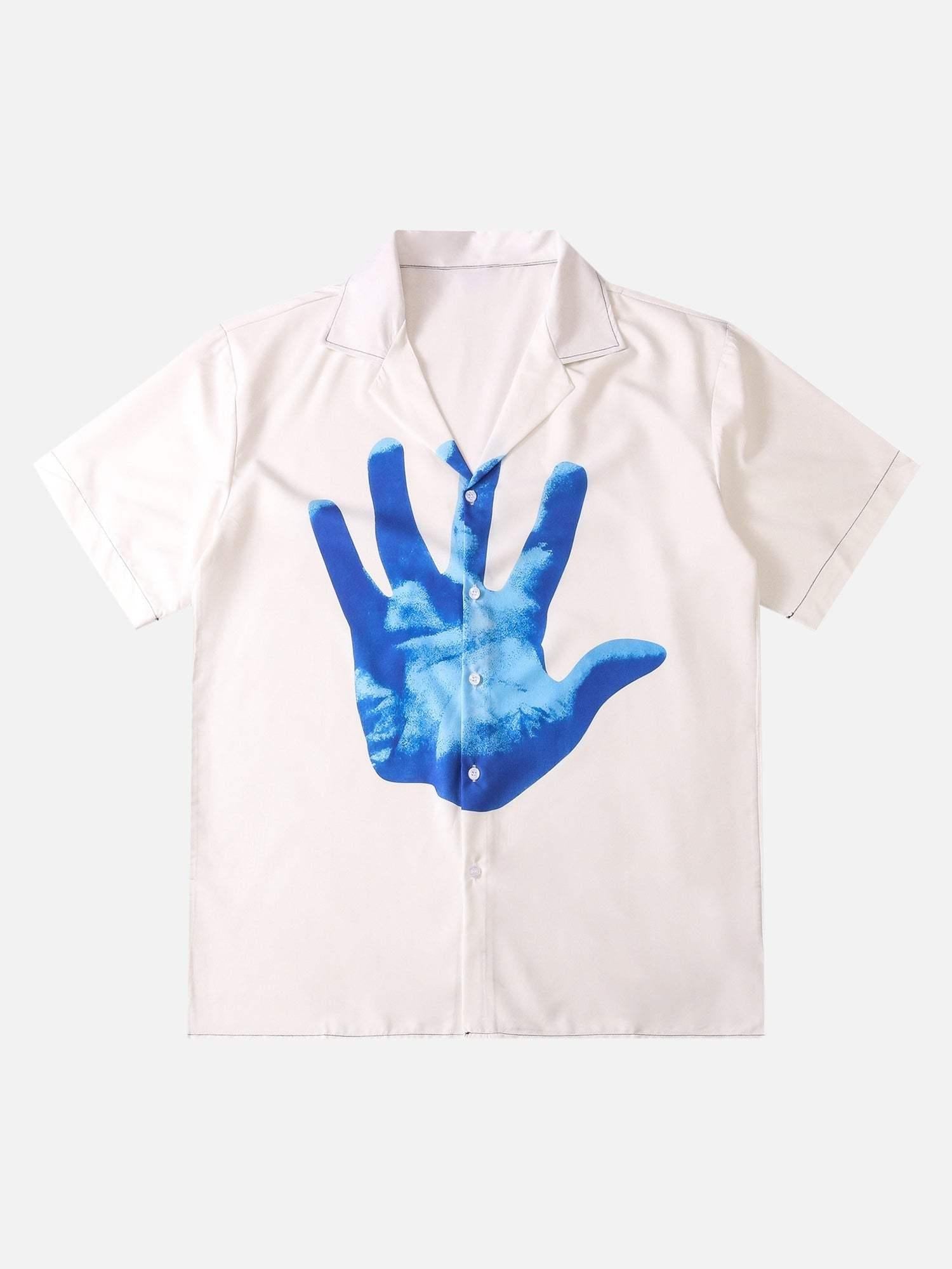TALISHKO Palm Digital Print Loose Lapel Short Sleeve Shirt
