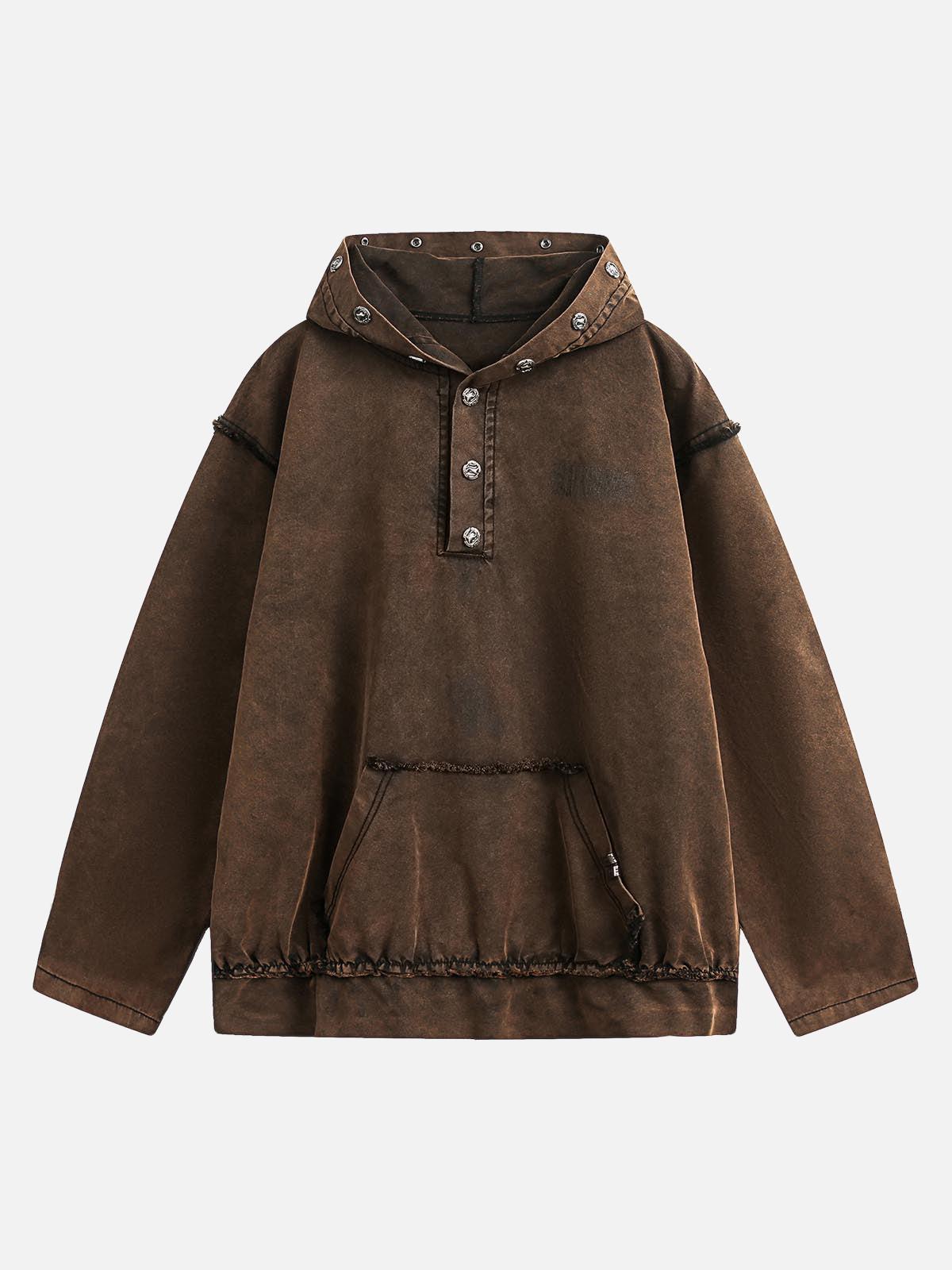 TALISHKO Distressed Washed Rivet Hooded Denim Sweatshirt