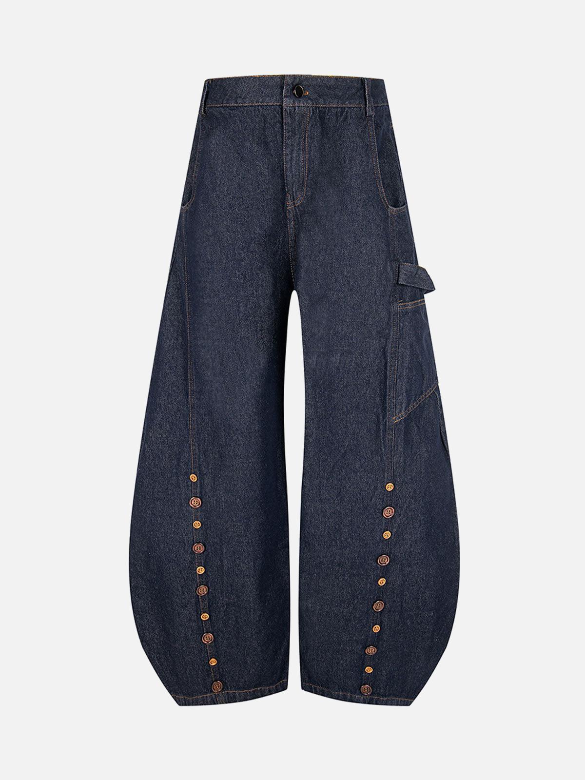 TALISHKO Button Embroidered Barrel Jeans