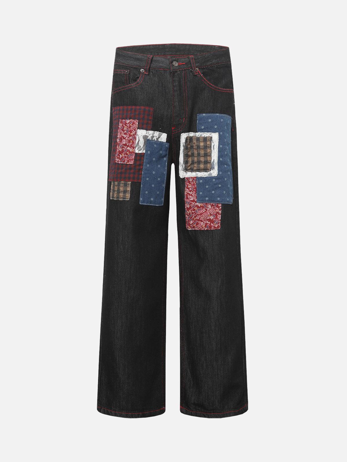 TALISHKO Retro Patchwork Baggy Jeans