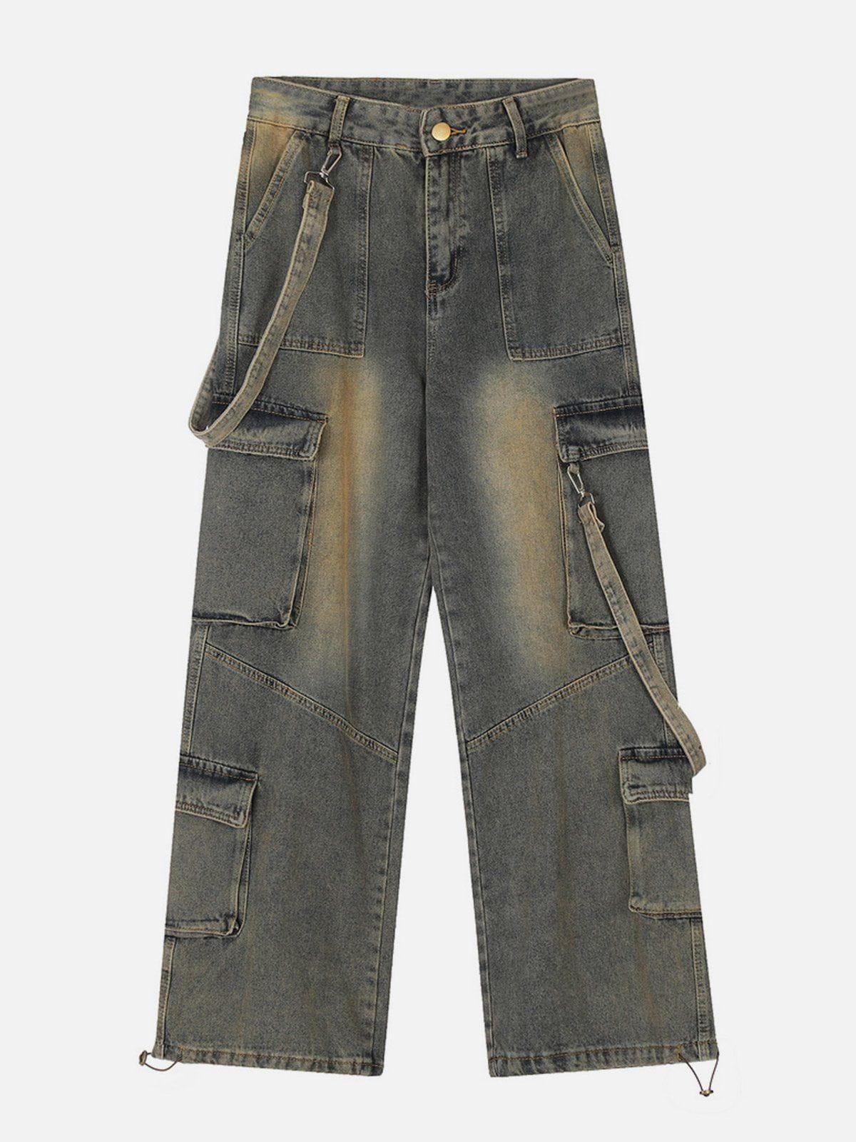 TALISHKO Multi Pocket Washed Loose Jeans
