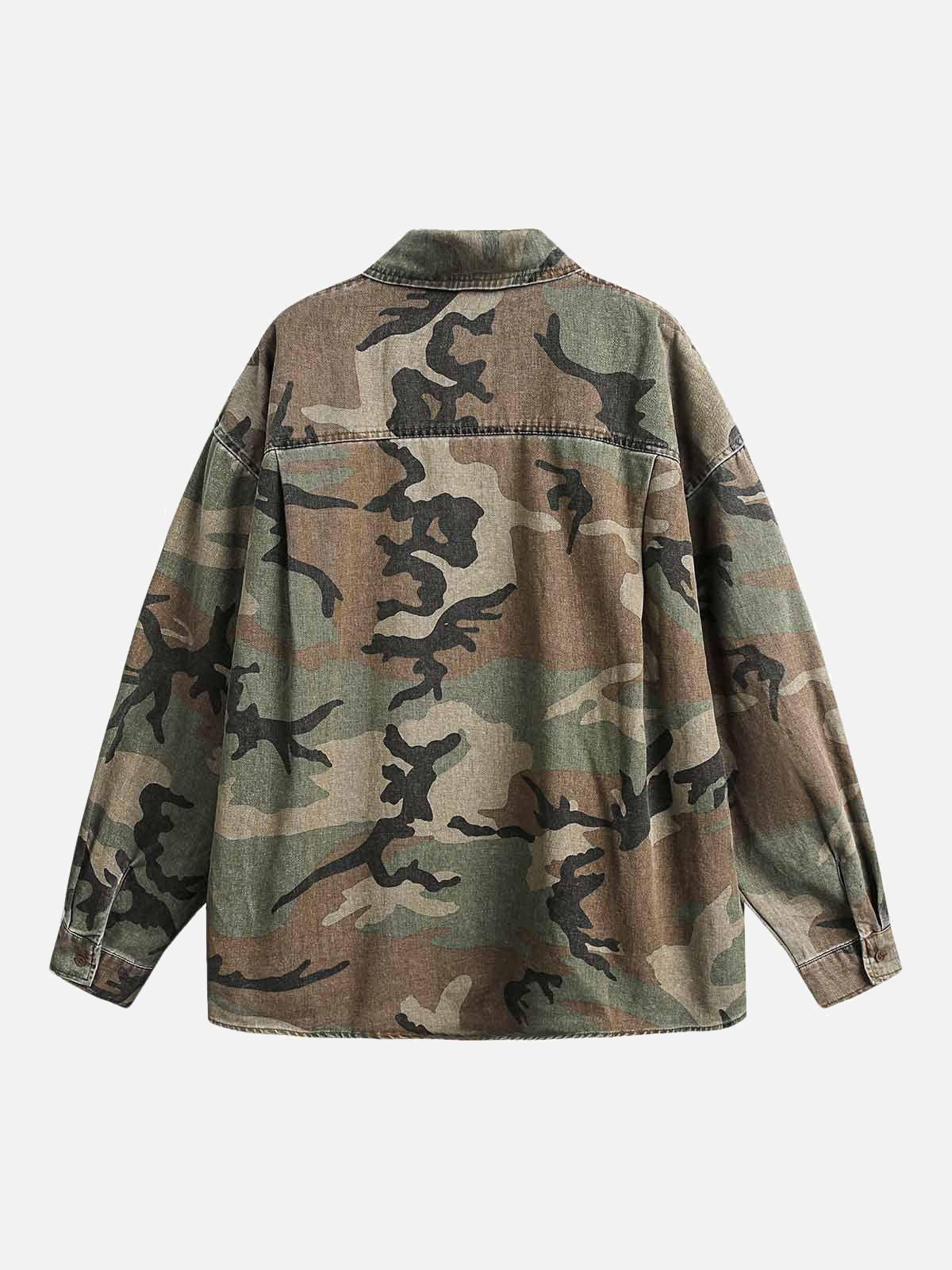 TALISHKO Camouflage Washed Distressed Denim Shirt