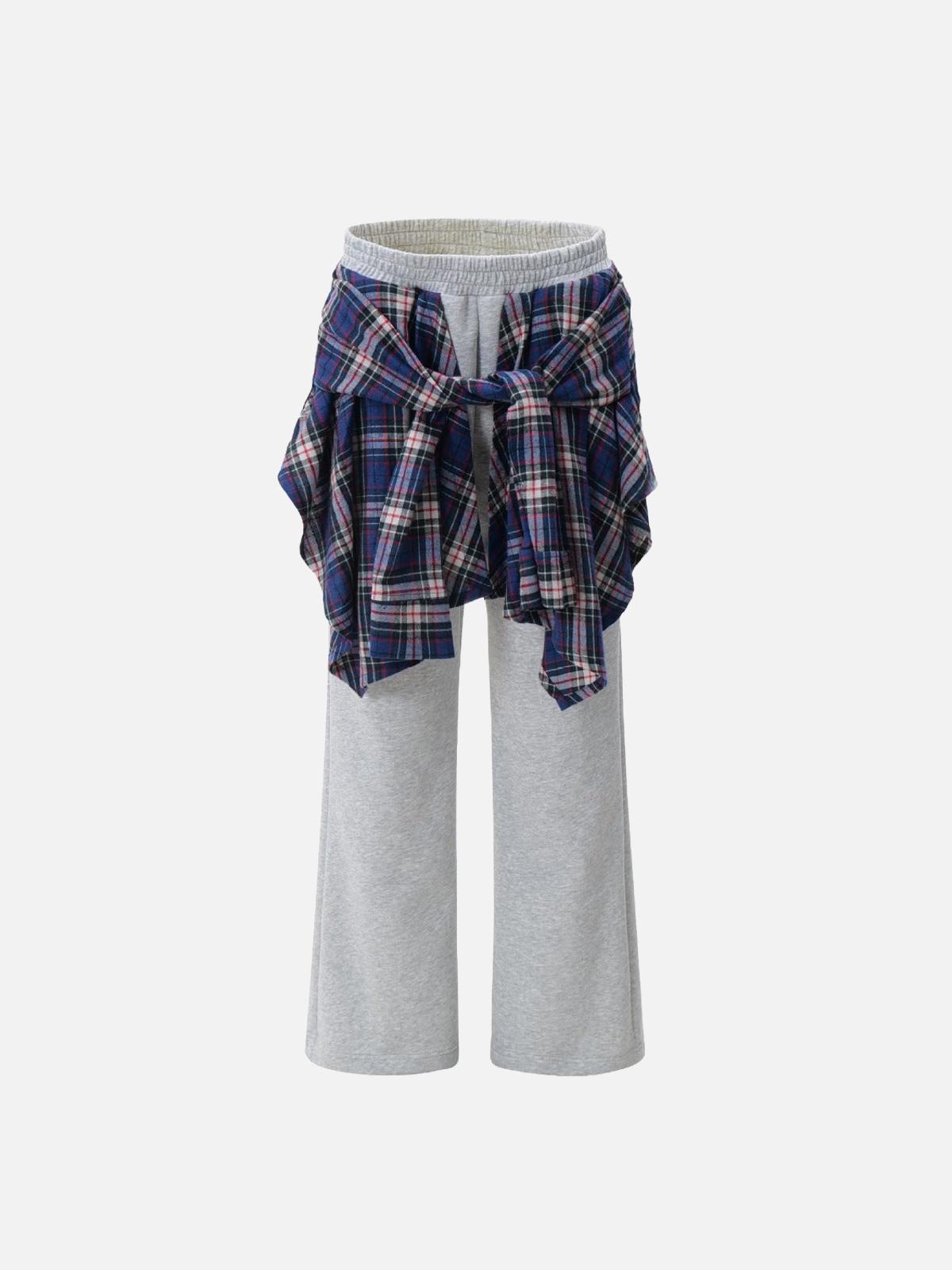 TALISHKO Patchwork Plaid Fake Two-Piece Sweatpants