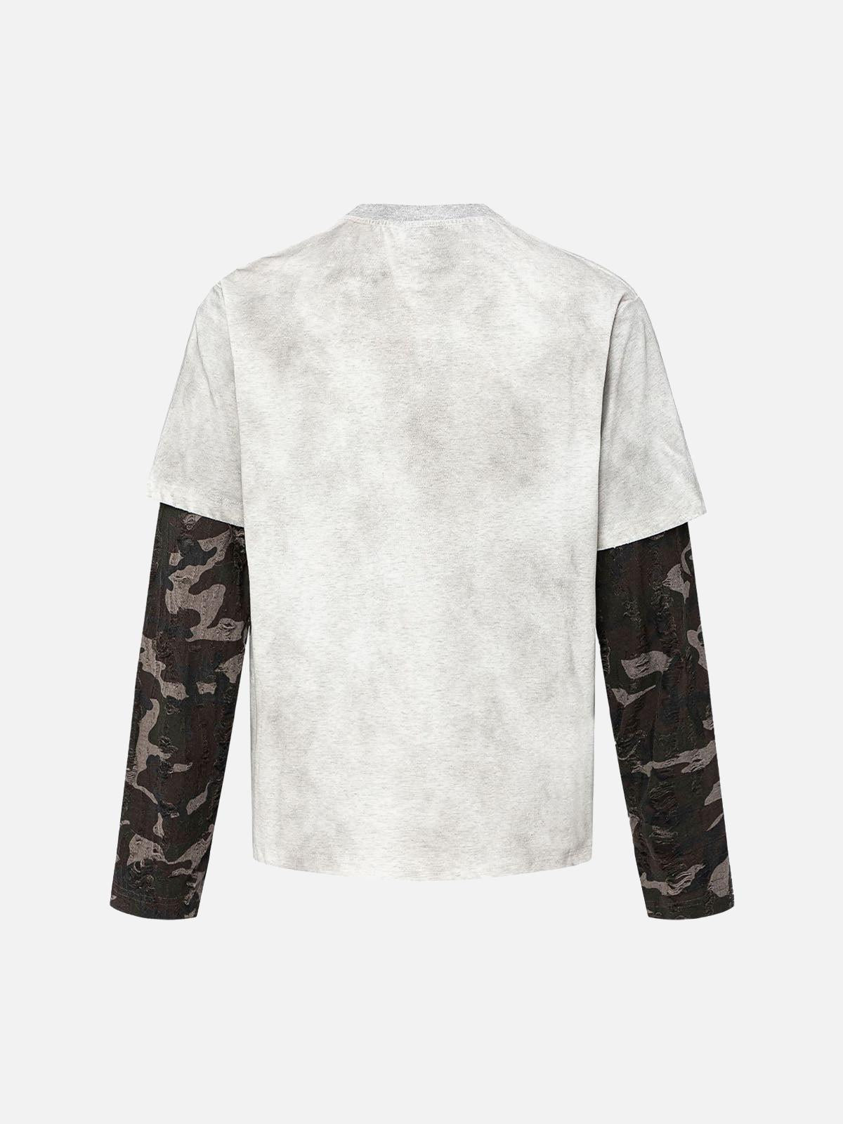 TALISHKO Camouflage Faux Two-Piece Jersey Long Sleeve T-Shirt