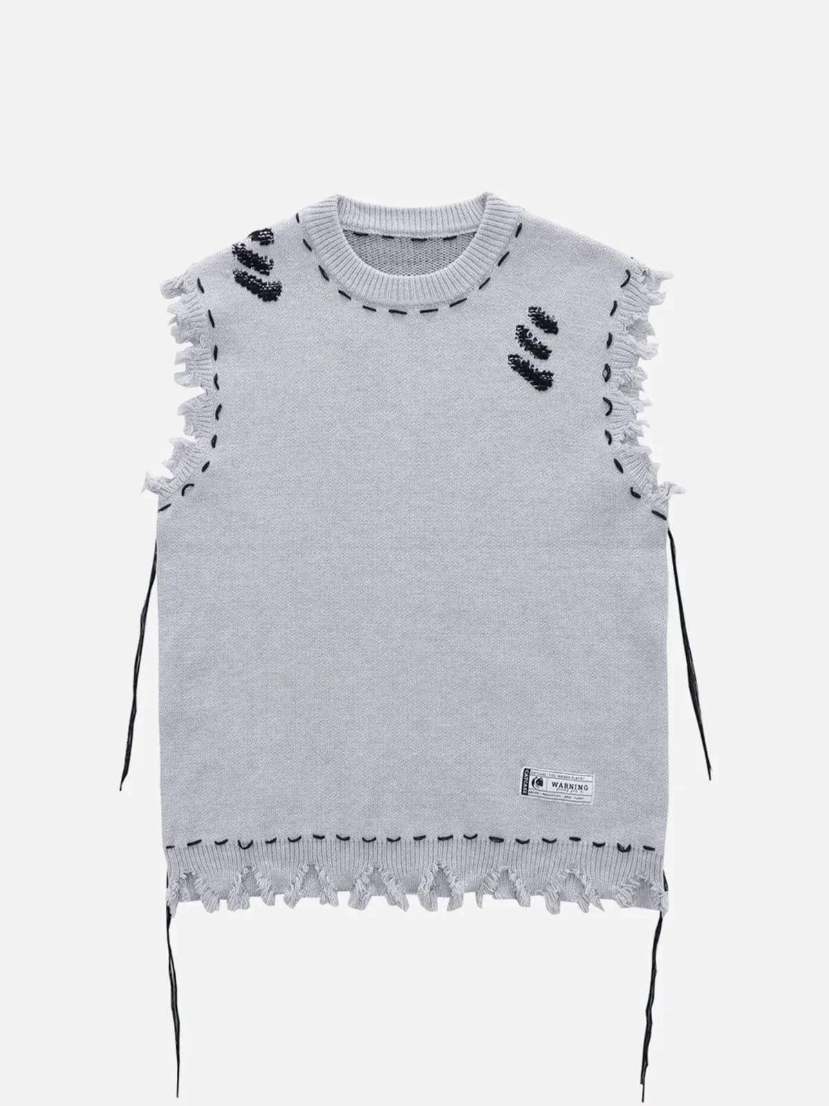 TALISHKO Hole Raw Edge Sweater Vest