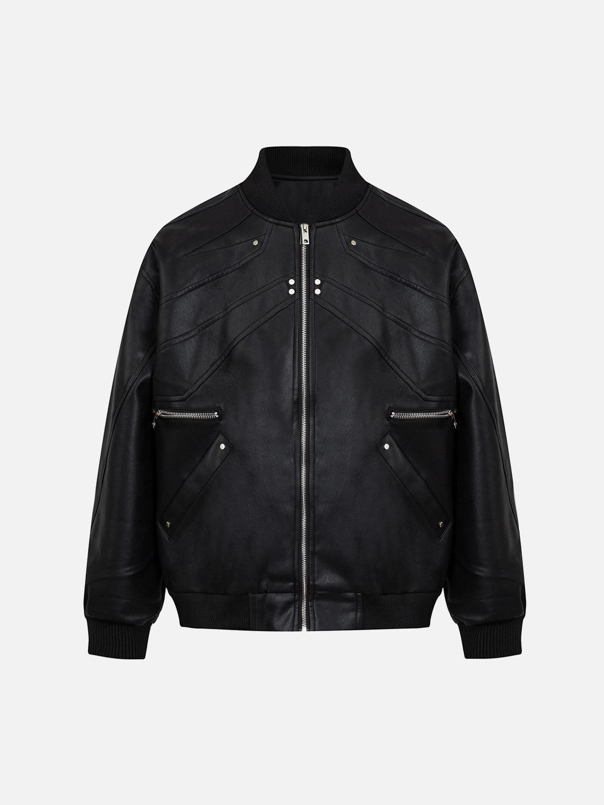TALISHKO Deconstructed Zip Up Leather Bomber Jacket