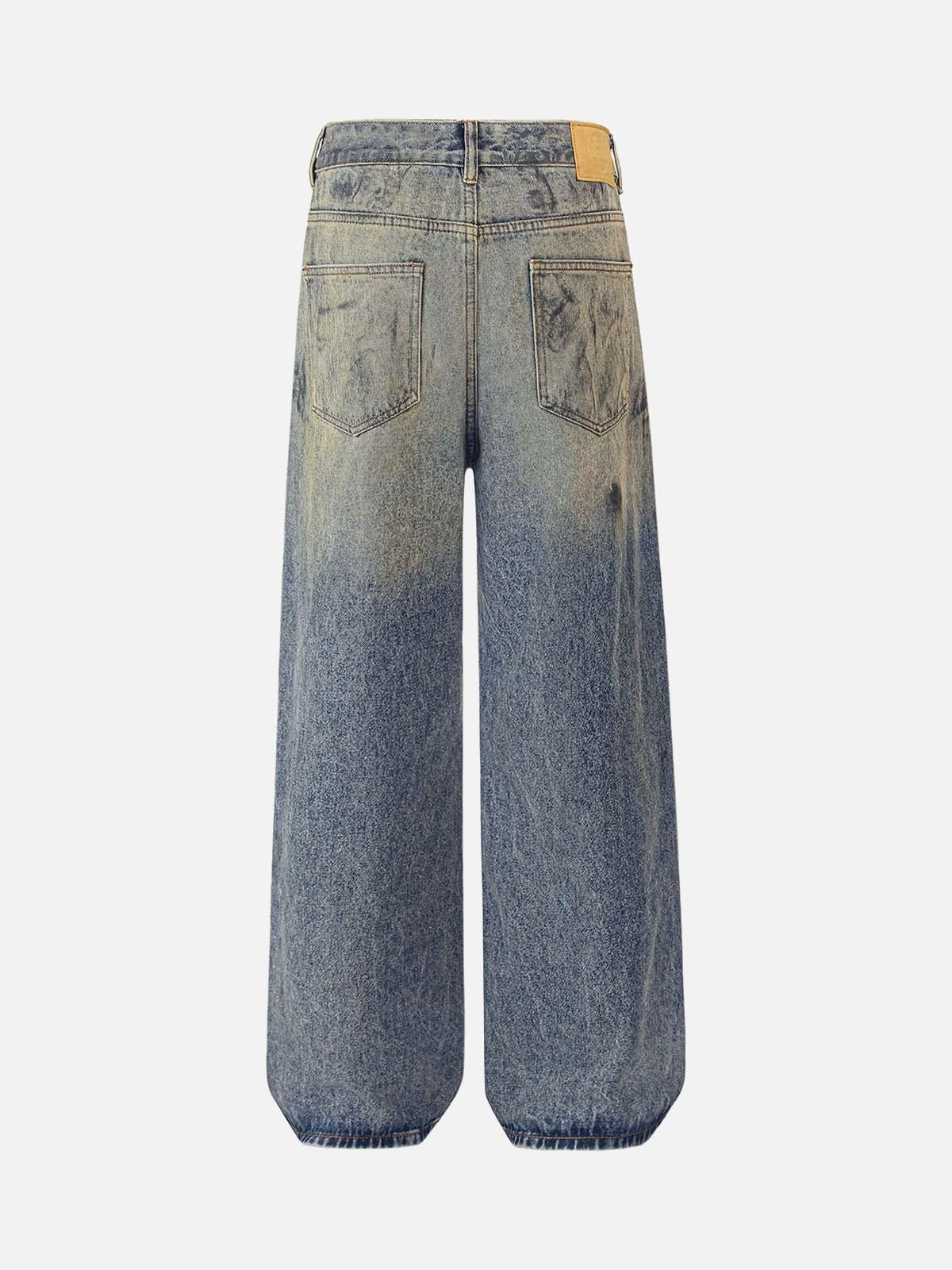 TALISHKO Distressed Washed Ink Splashed Straight Jeans