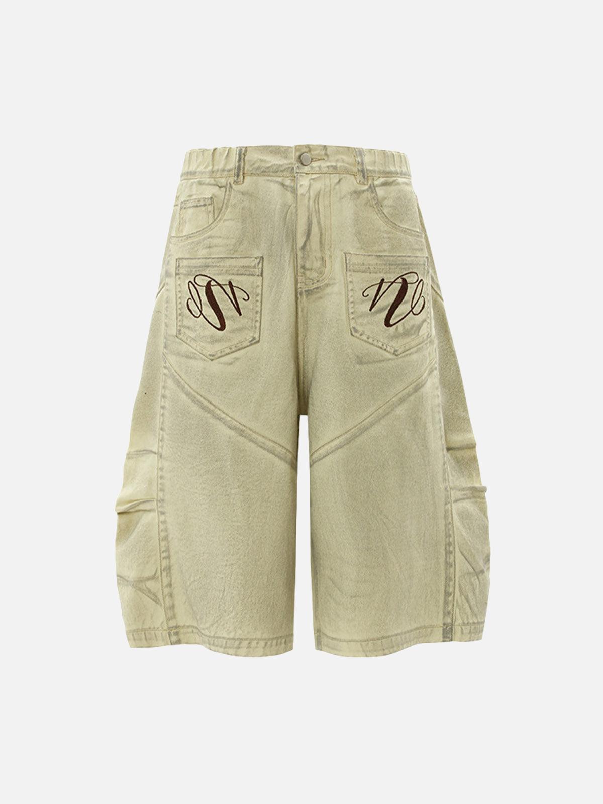 TALISHKO Washed Print Baggy Denim Shorts