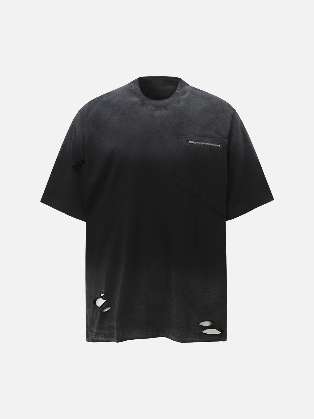 TALISHKO Street Dirty-Dye Distressed Cut Pocket T-Shirt