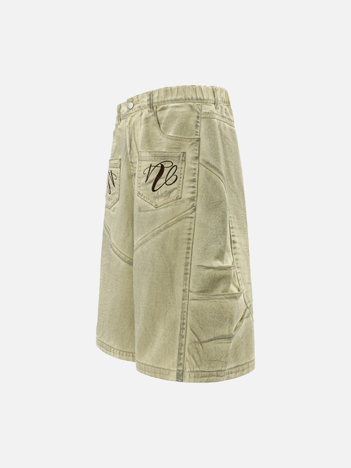 TALISHKO Washed Print Baggy Denim Shorts