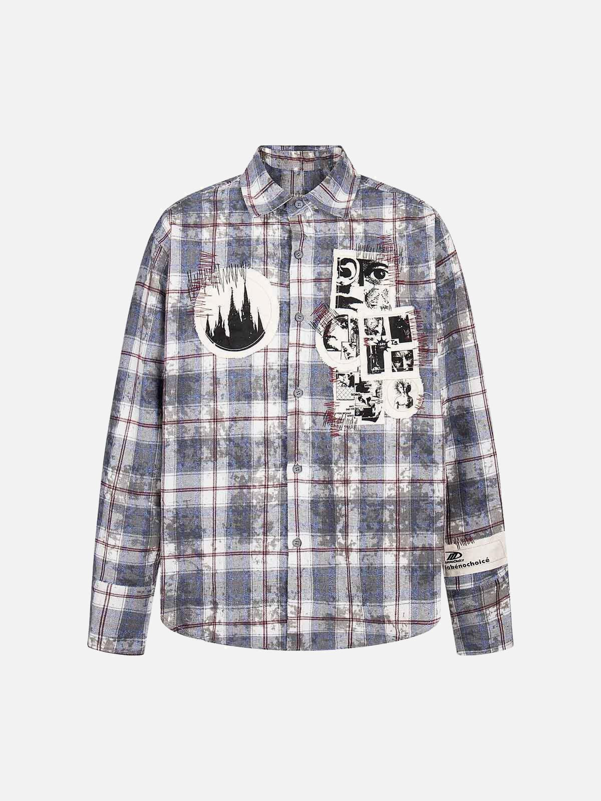 TALISHKO Retro Cleanfit Patch Embroidered Plaid Shirt
