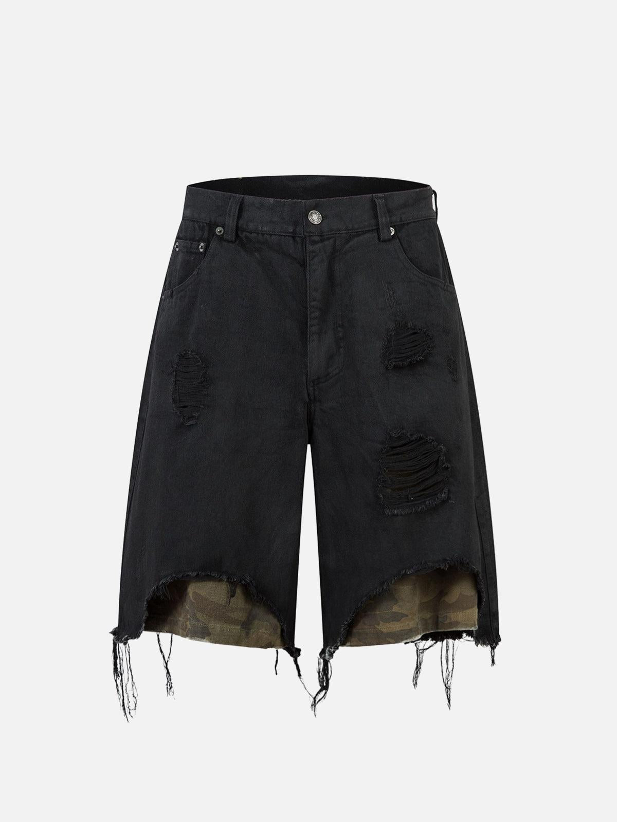 TALISHKO Distressed Ripped Black Denim Shorts