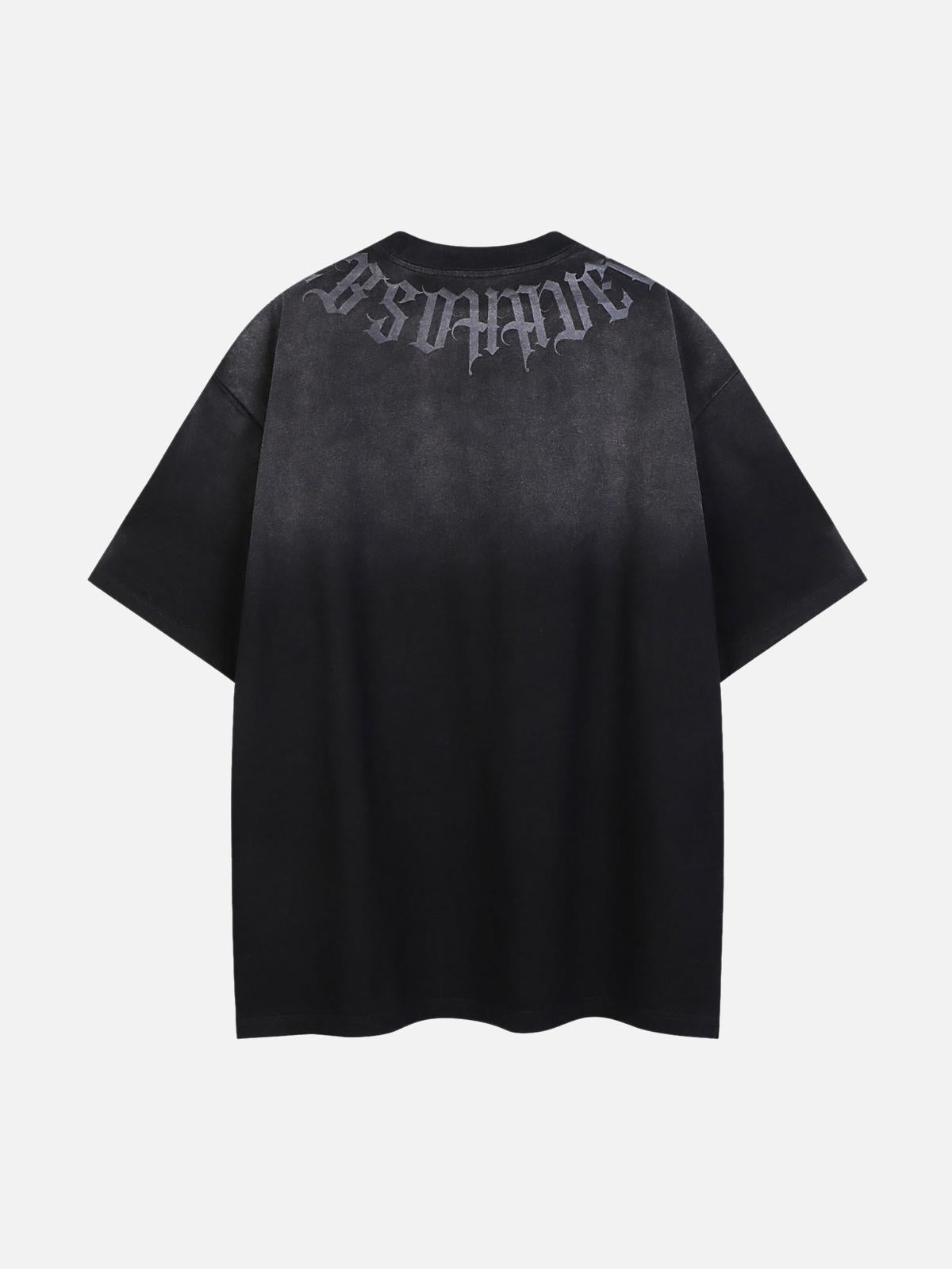 TALISHKO Retro Gradient Letter Printed Washed Oversize T-Shirt