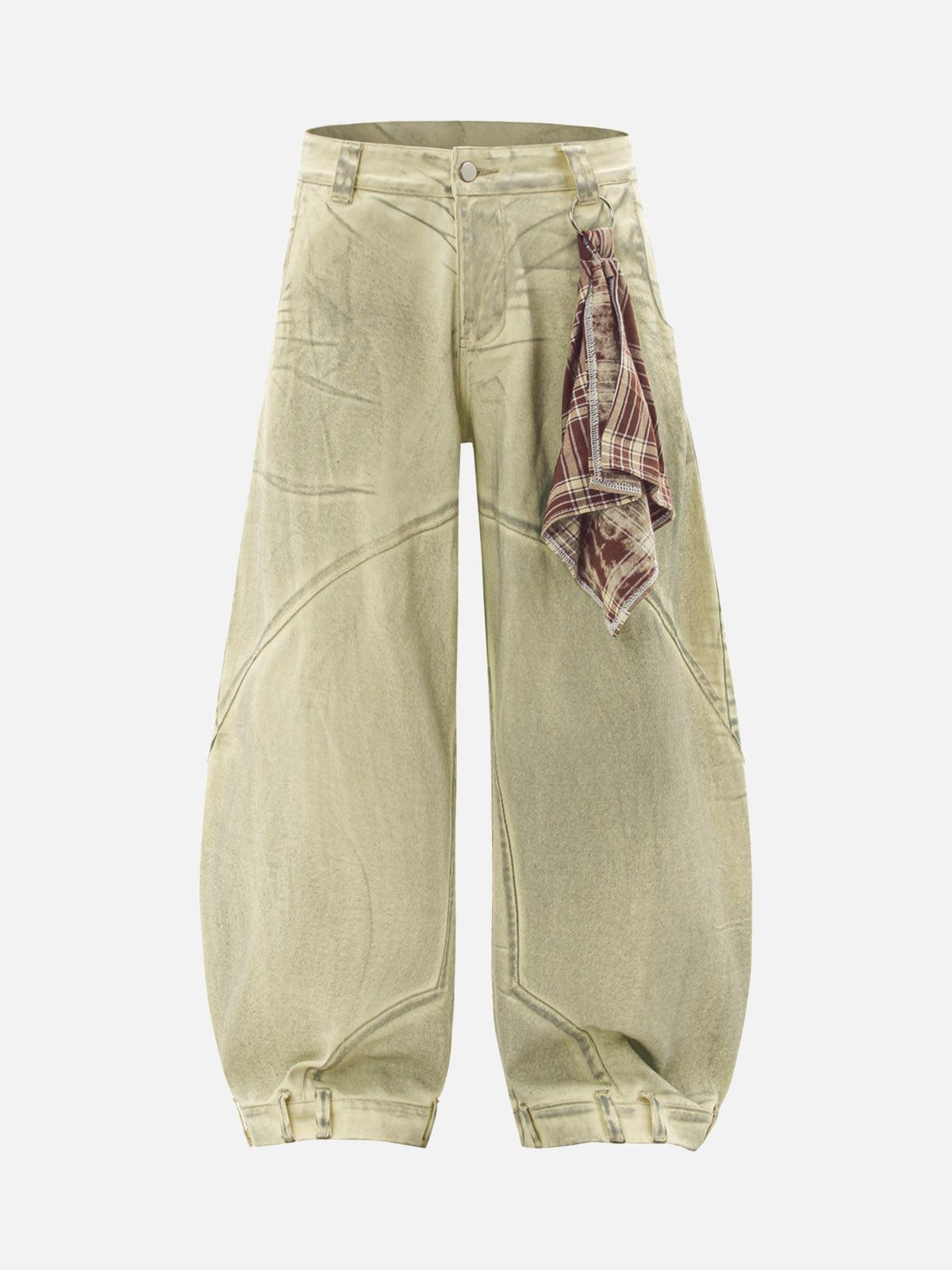 TALISHKO Washed Distressed Detachable Scarf Barrel Jeans