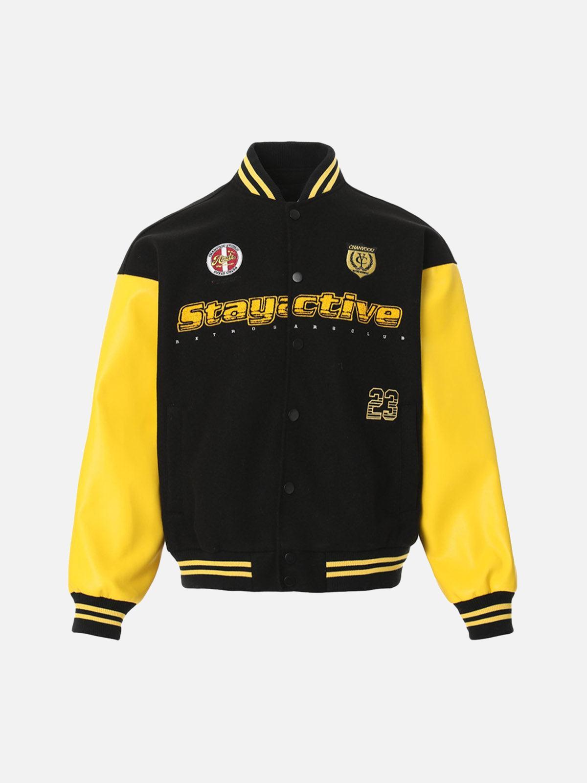 TALISHKO Contrast Color Stitching Embroidery Bomber Jacket