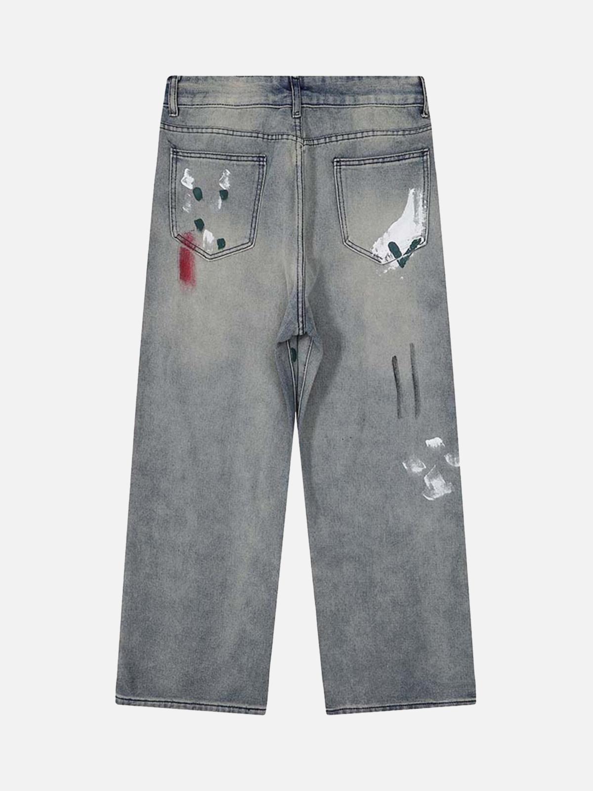 TALISHKO Vintage Ink Splash Washed And Distressed Jeans