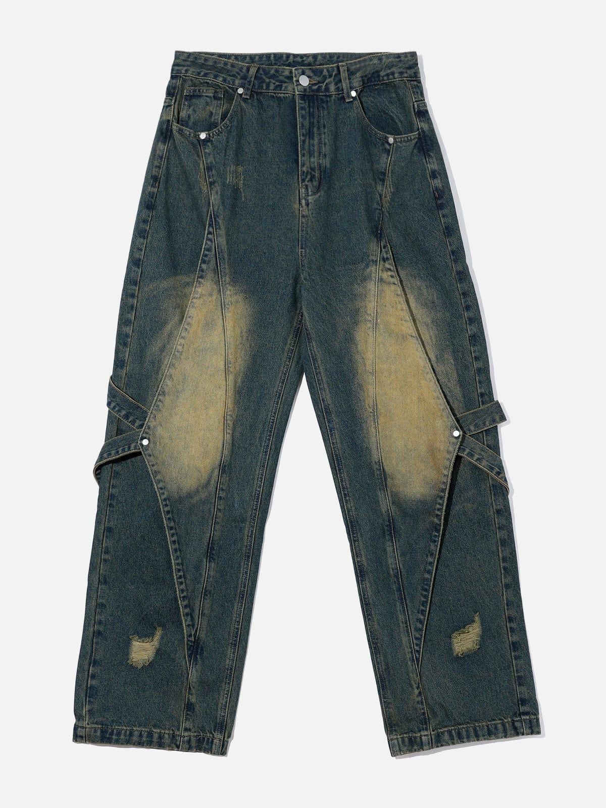 TALISHKO Distressed Washed Stitching Jeans