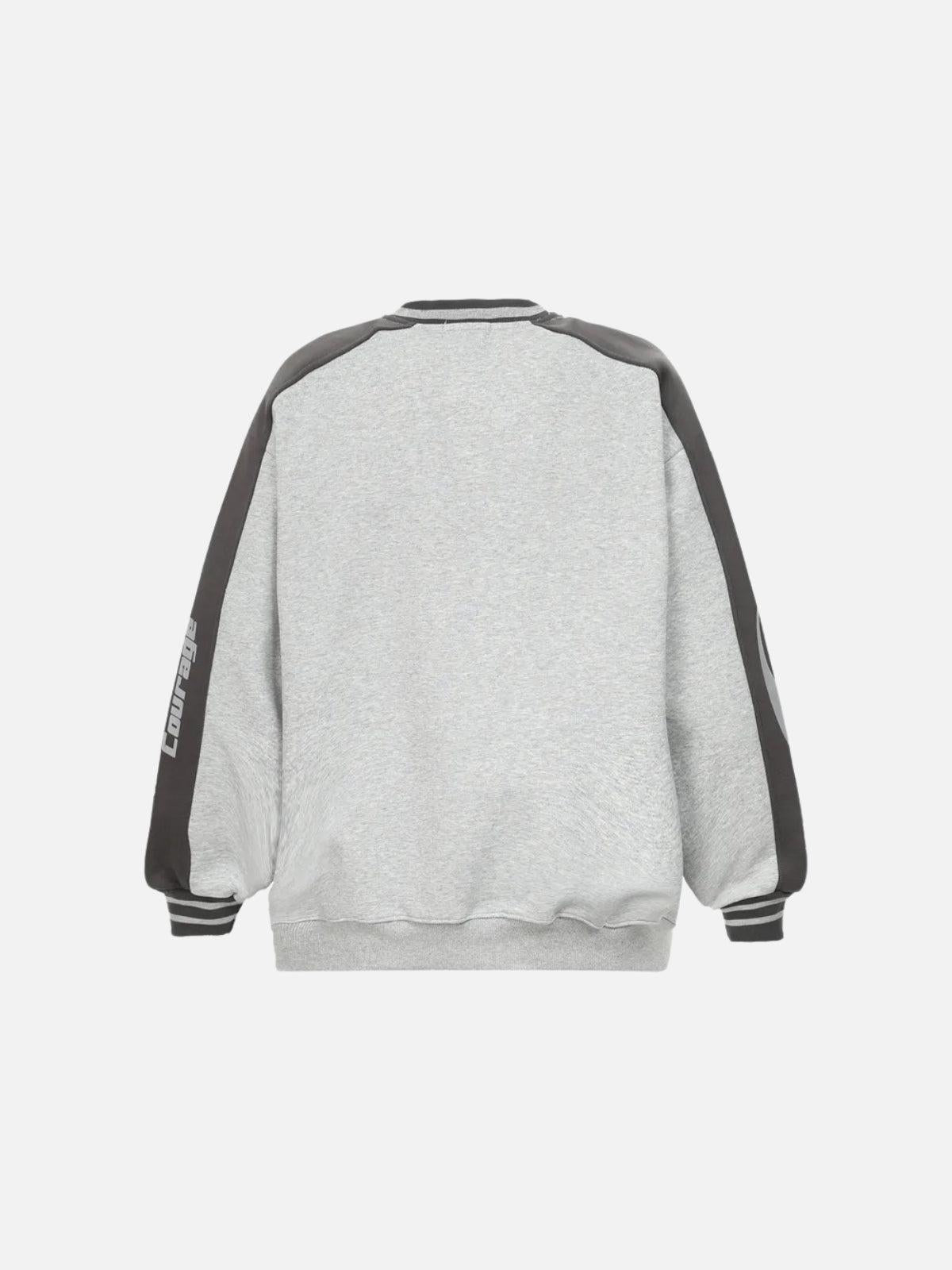 TALISHKO Spliced Letter Print V-Neck Sweatshirt