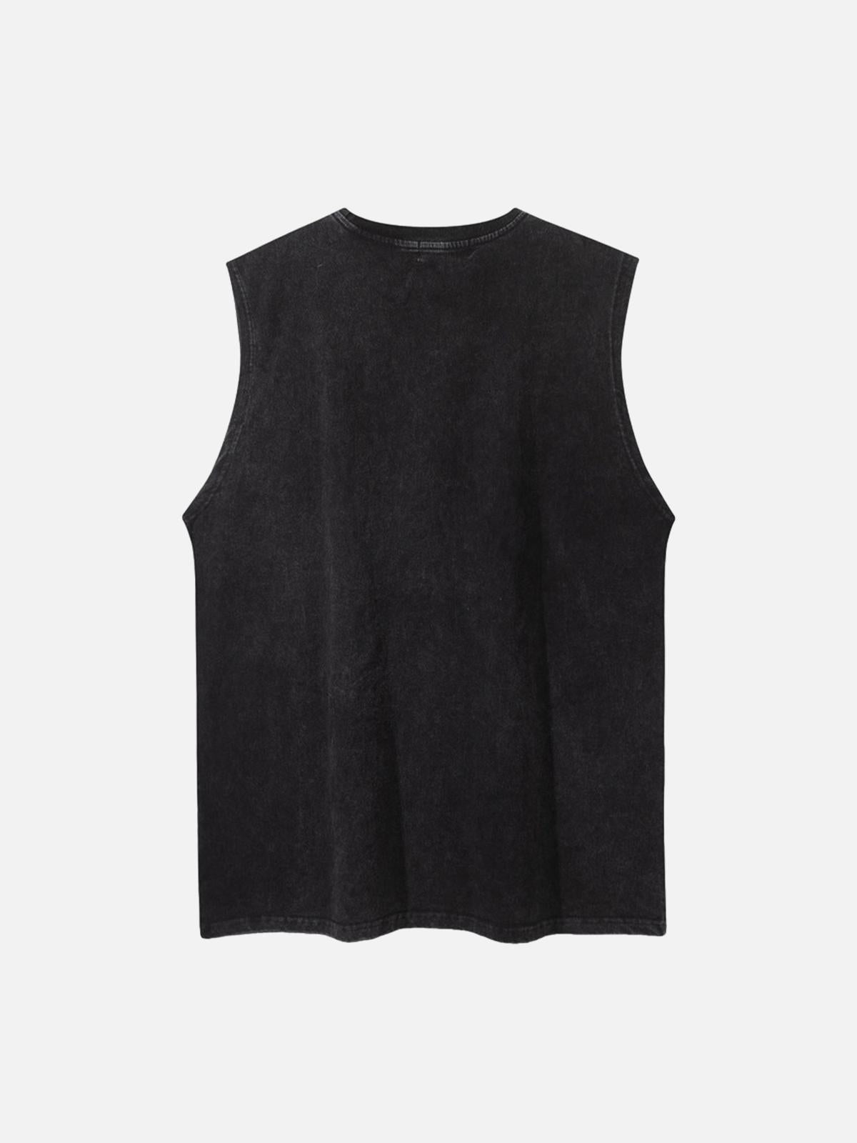 TALISHKO Retro Distressed Character Print Street Rap Vest