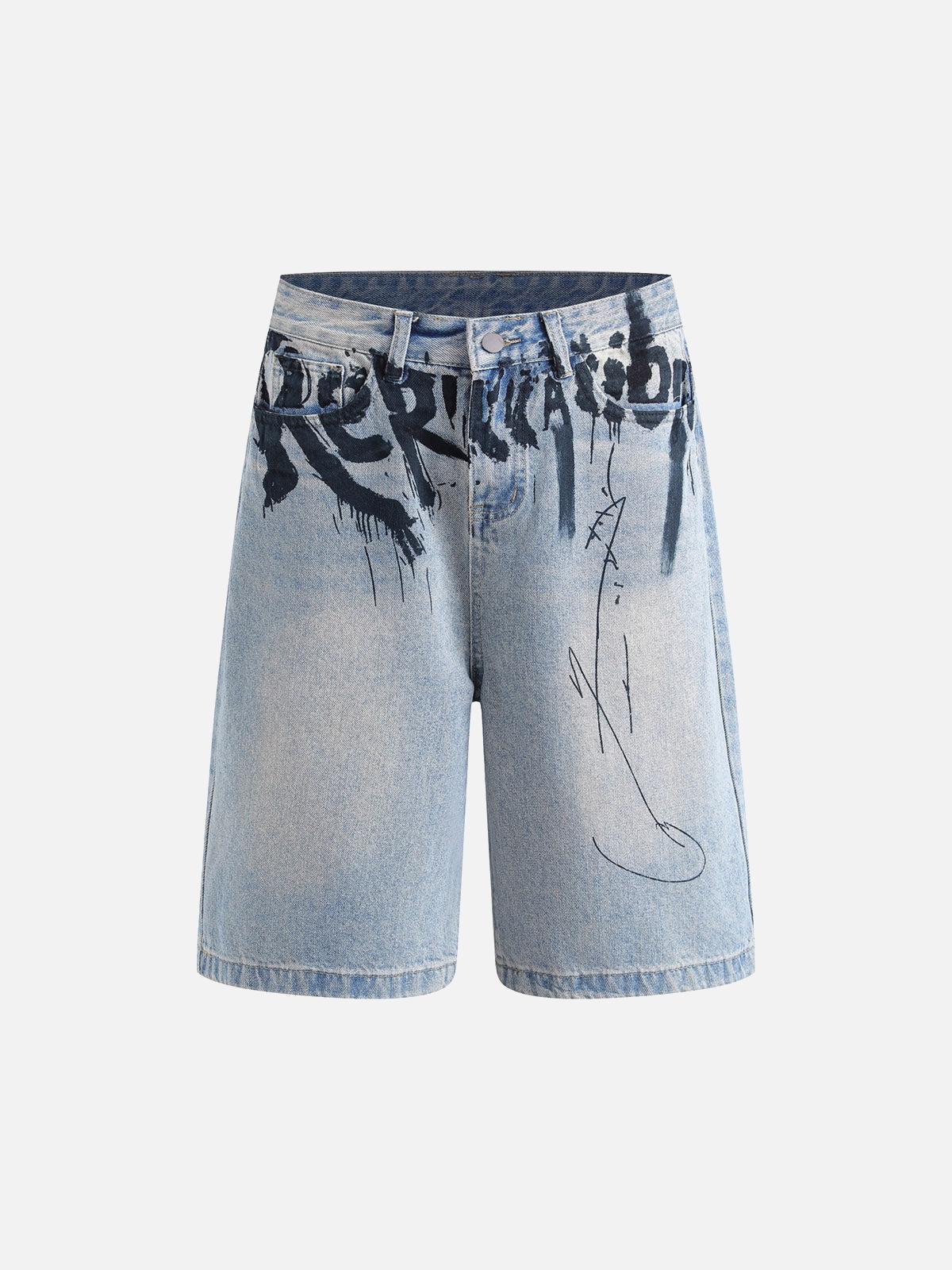 TALISHKO Graffiti Letter Denim Shorts