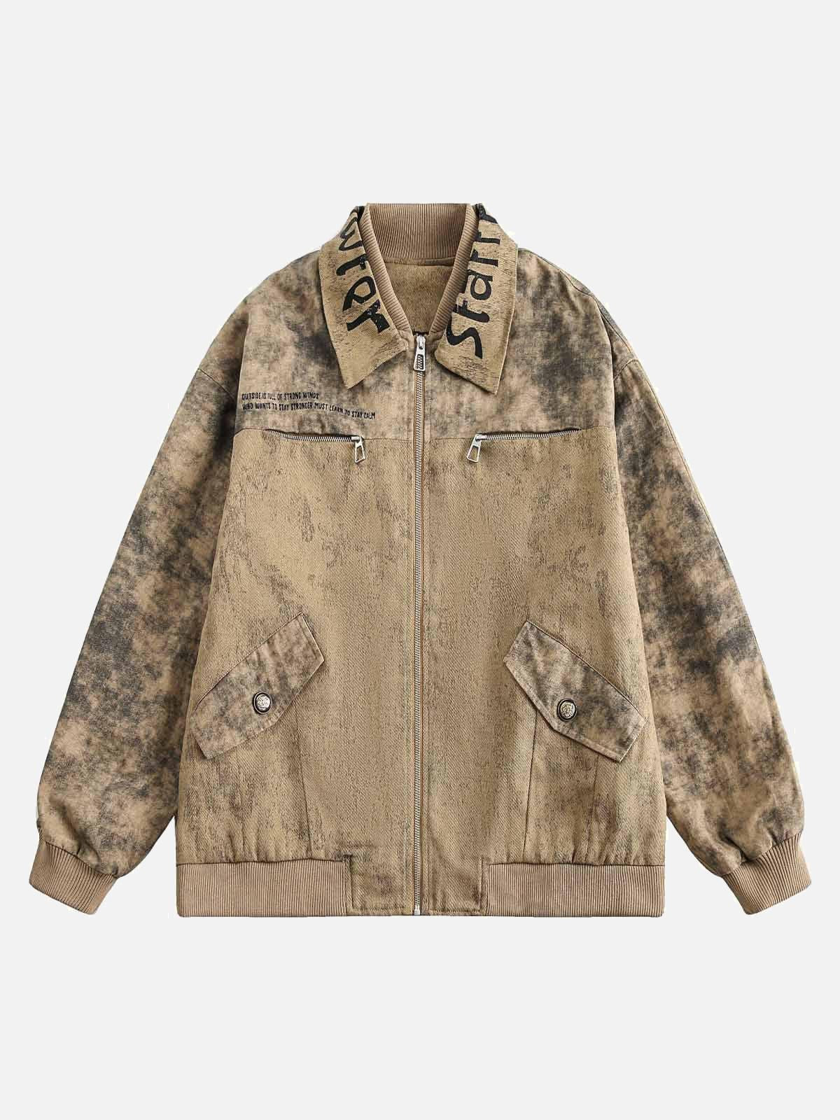 TALISHKO Distressed Double-Layer Collar Workwear Jacket