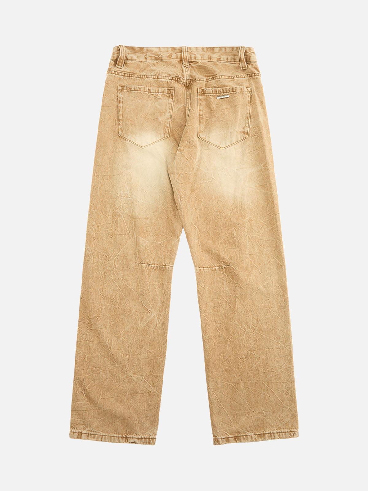 TALISHKO Vintage Washed Distressed Straight Jeans