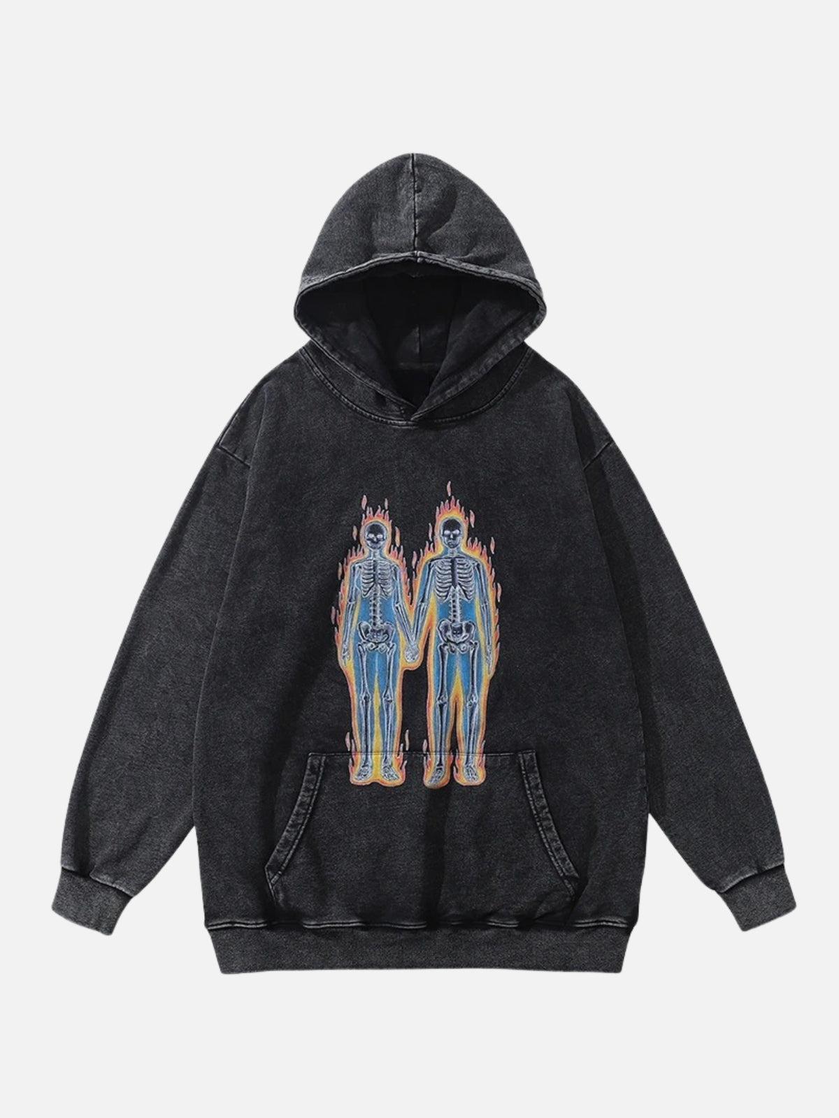 TALISHKO Burning Retro Skull Skeleton Graphic Hoodie