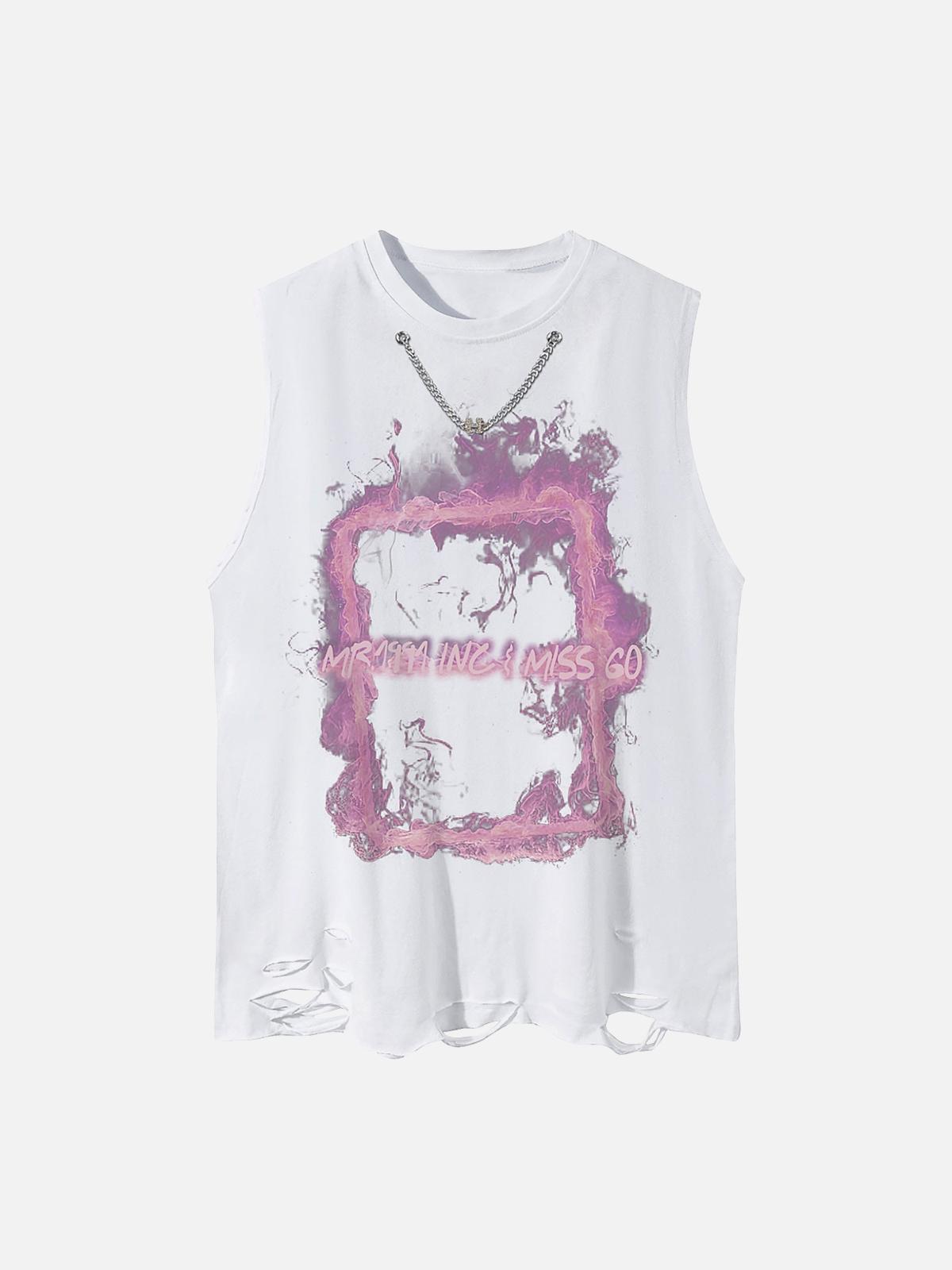 TALISHKO Retro Distressed Washed Smoke Printed Vest