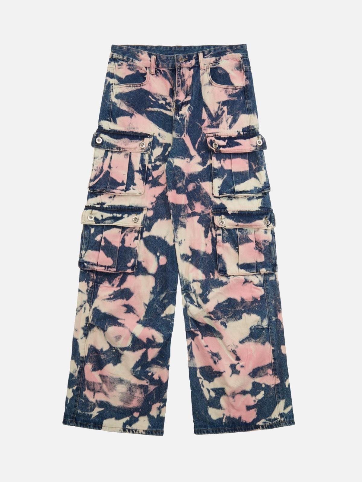 TALISHKO Tie-Dye Waste Style Camouflage Cargo Jeans