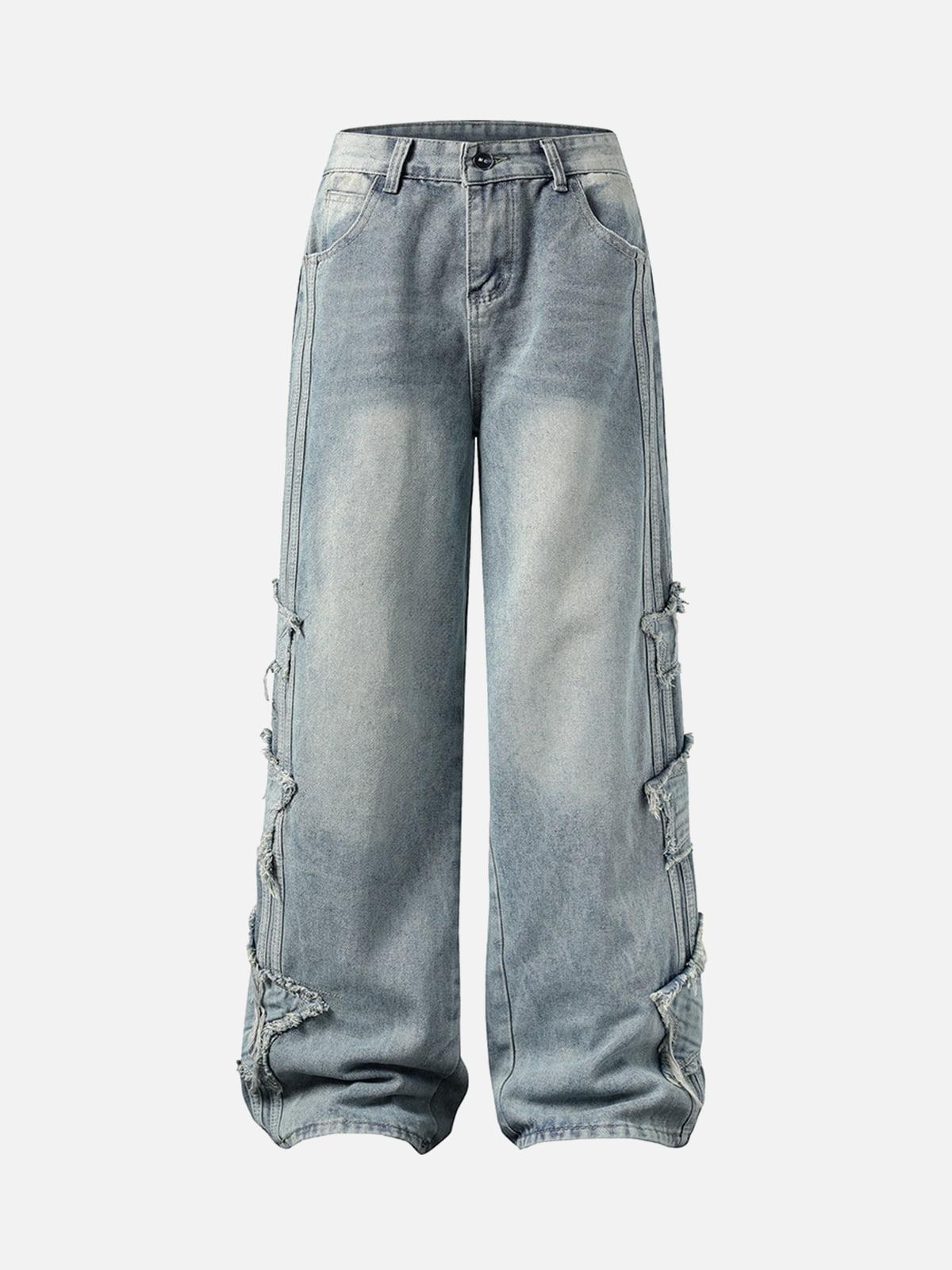 TALISHKO Distressed Raw Edge Baggy Jeans