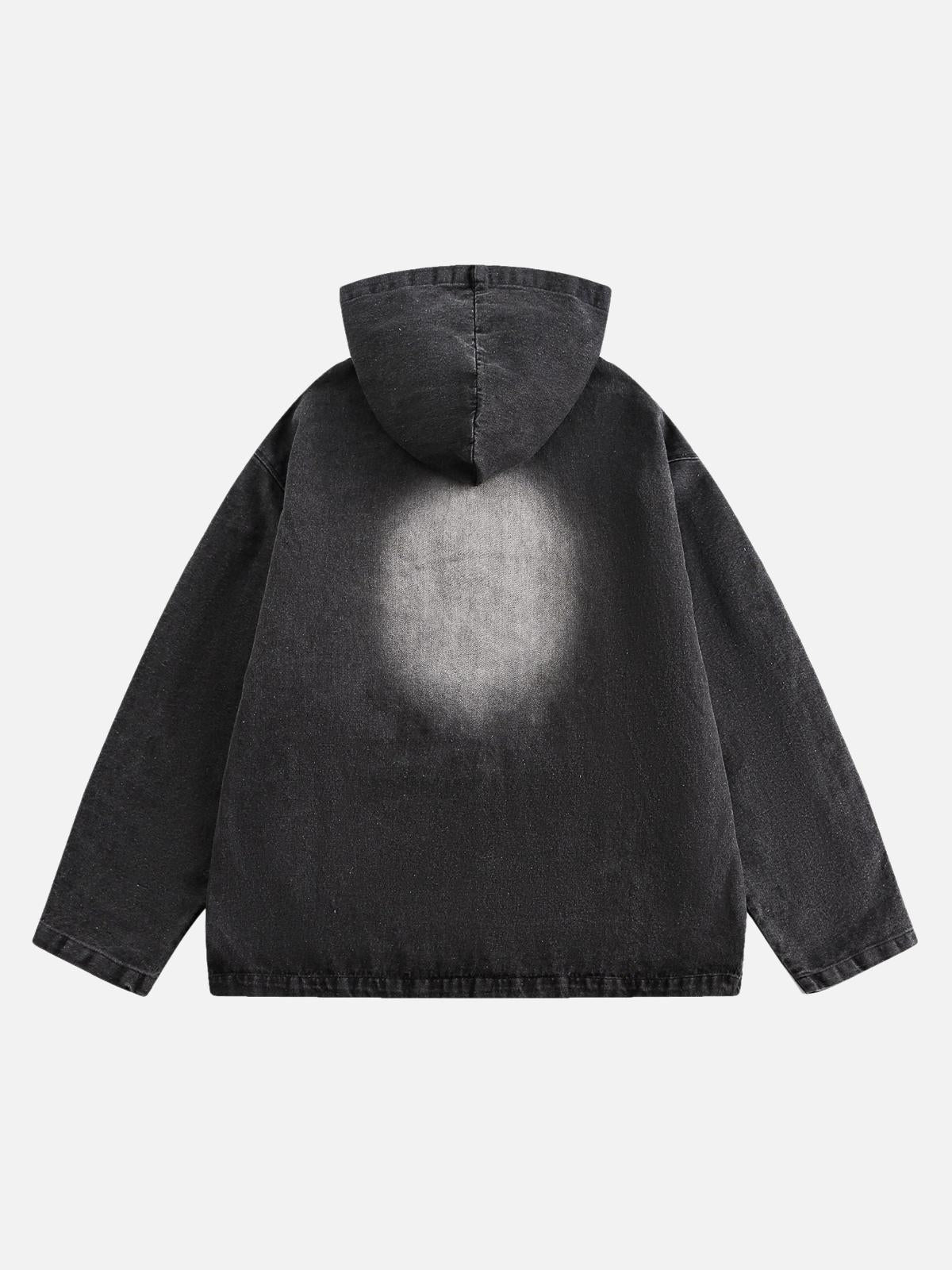 TALISHKO Retro Distressed Washed Denim Hoodie
