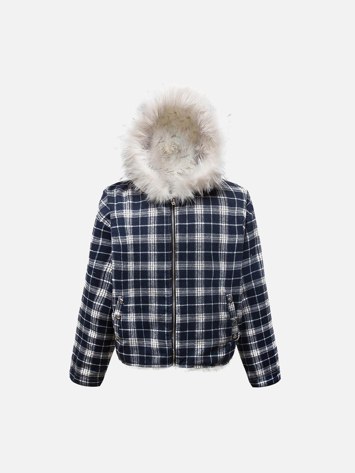 TALISHKO Plaid Sherpa Lined Fur Hooded Jacket