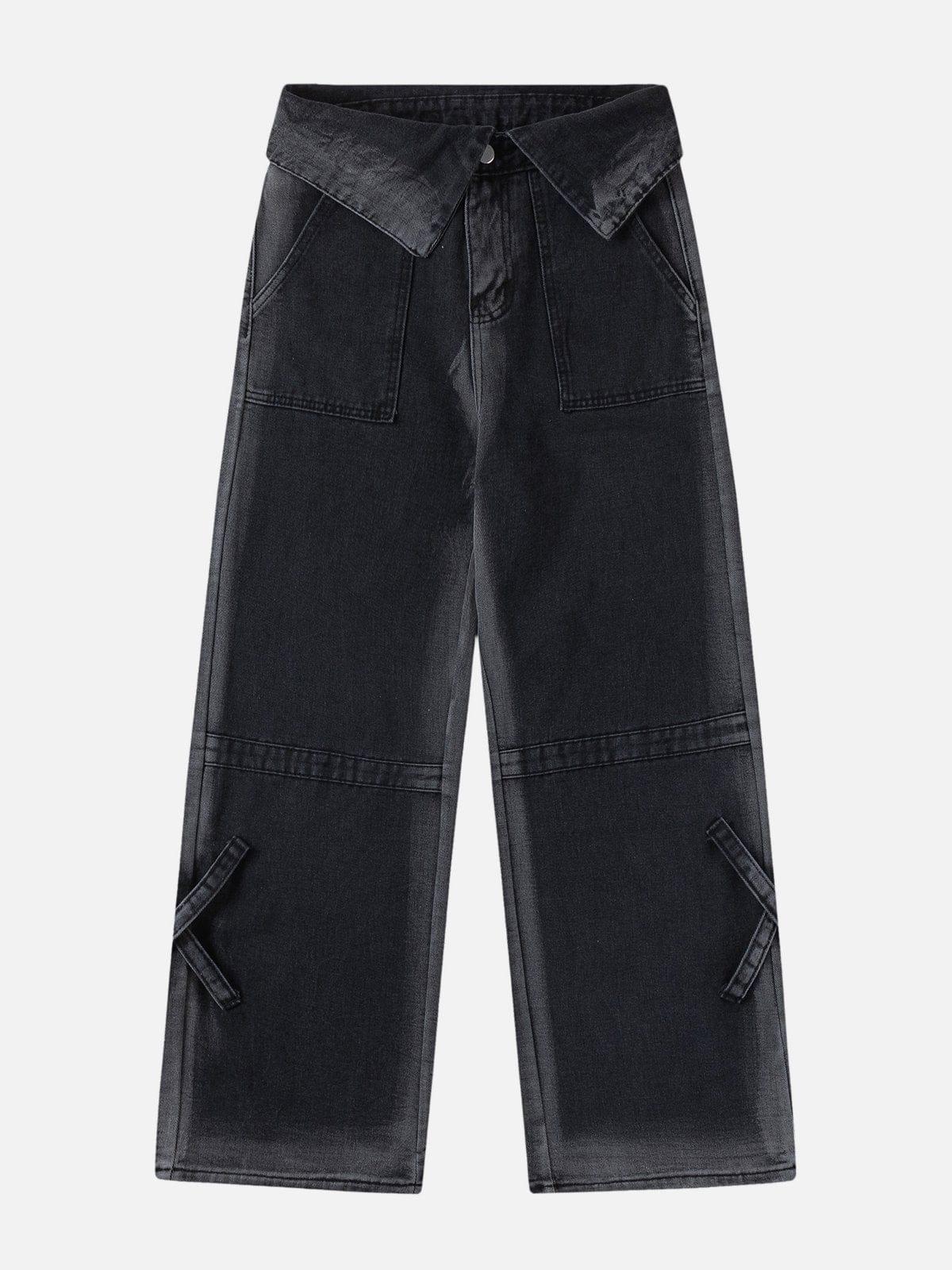 TALISHKO Turn-Over Waistband Wide-Leg Jeans