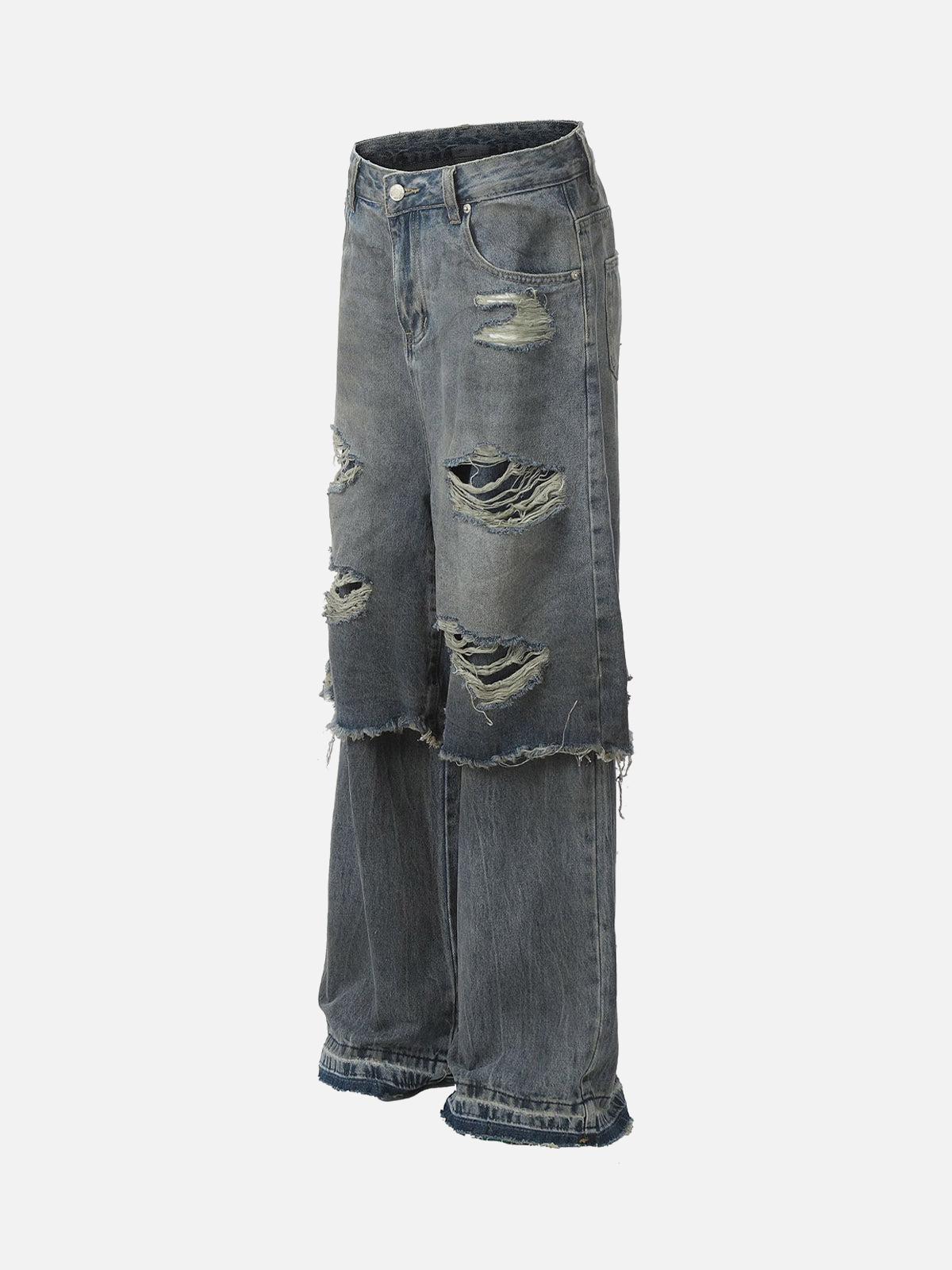 TALISHKO Retro Distressed Faux Two-Piece Ripped Jeans