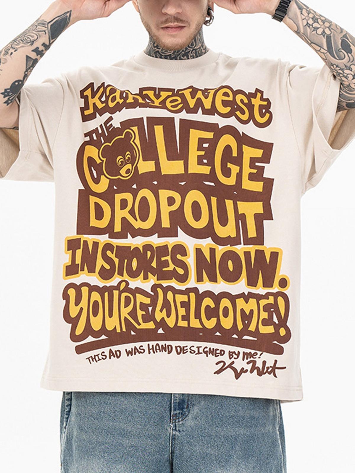 TALISHKO Bear Letter Print Hip Hop Short Sleeve T-Shirt