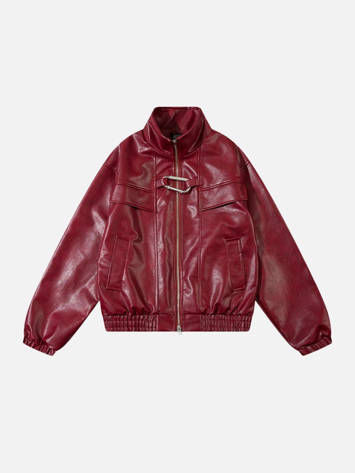 TALISHKO Metal Buckle Faux Leather Jacket